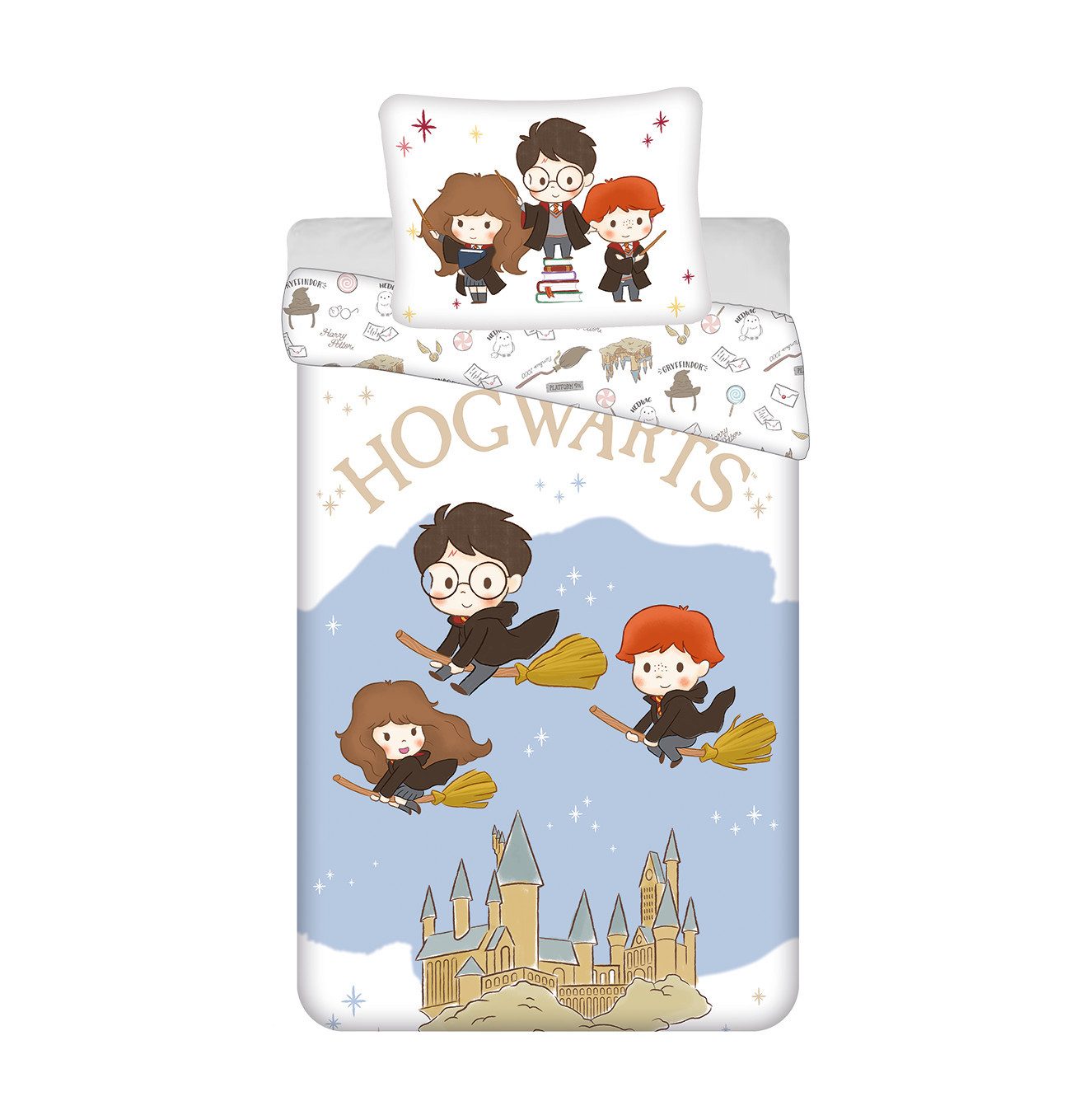 Harry Potter Kinderbettwäsche Hogwarts Trio Bettwäsche 140 × 200 cm + 70 × 90 cm mit Reißverschluss, Baumwolle
