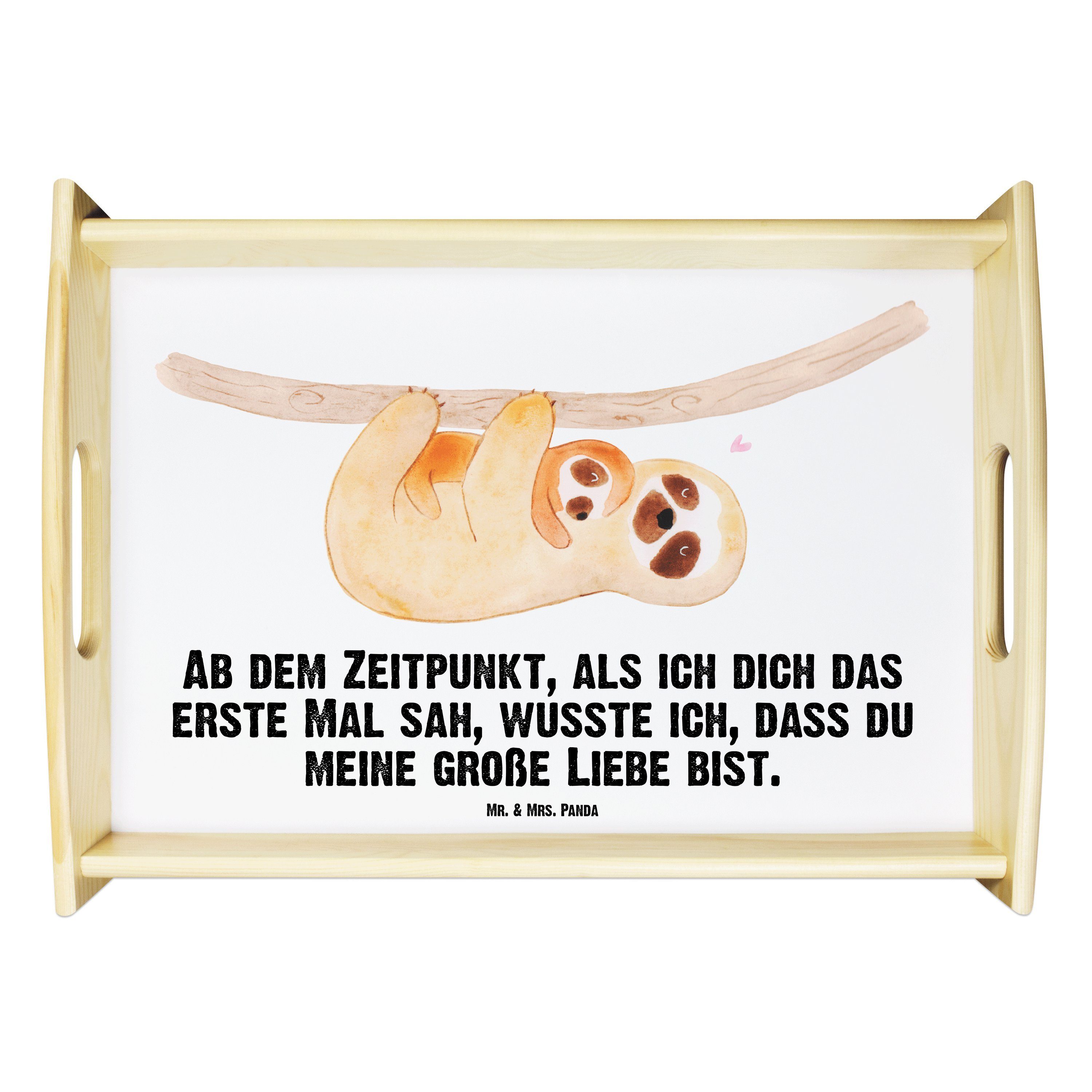 Mr. & Mrs. Panda Tablett Faultier mit Kind - Weiß - Geschenk, Faulheit, Kinder, Faultier Gesch, Echtholz lasiert, (1-tlg)