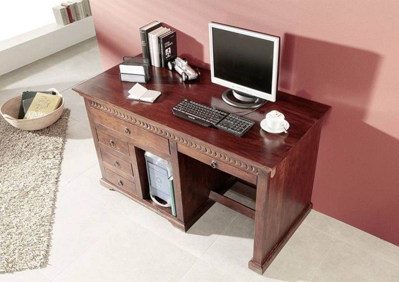 Massivmoebel24 Schreibtisch OXFORD (Massivholz, Massivholztisch), Schreibtisch Akazie 140x64x80 nougat lackiert OXFORD #511