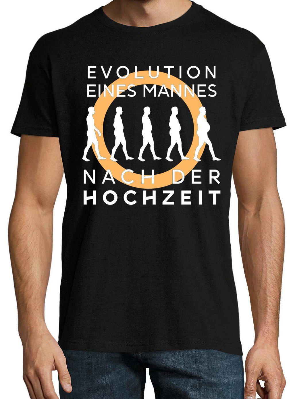 Schwarz nach T-Shirt Youth trendigem Evolution Hochzeit Designz Herren Frontprint der mit Shirt