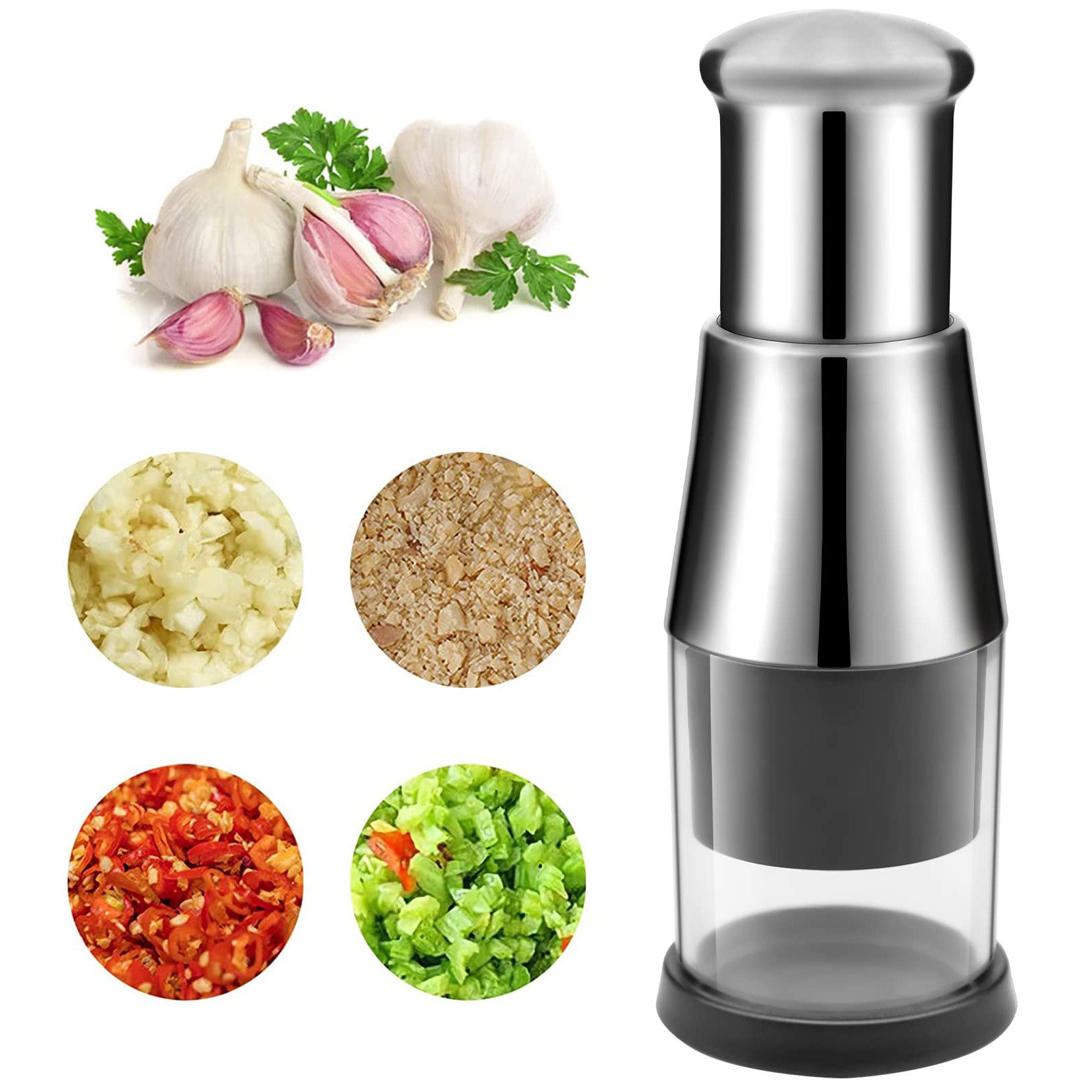 RWEUOQ Knoblauchschneider Knoblauchstampfer, Gepresstes Knoblauchhacker, Manuelle Zerkleinerer (1 St), Edelstahl 304, Gemüseschneider Für Knoblauch, Paprika, Zwiebeln, Leicht zu Reinigen