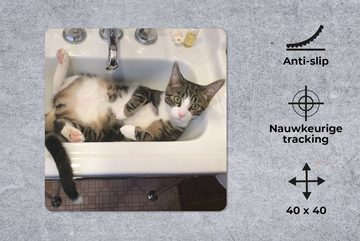 MuchoWow Gaming Mauspad Katze - Waschbecken - Badezimmer (1-St), Mousepad mit Rutschfester Unterseite, Gaming, 40x40 cm, XXL, Großes