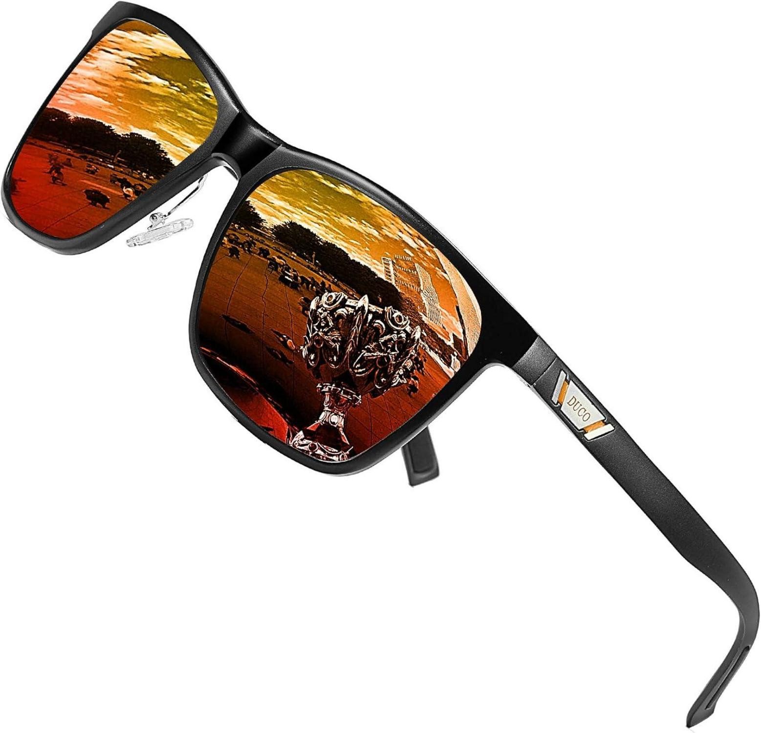 Retrosonnenbrille Polarisierte Sonnenbrille Herren UV400 Retro Rahmen Rot Silber