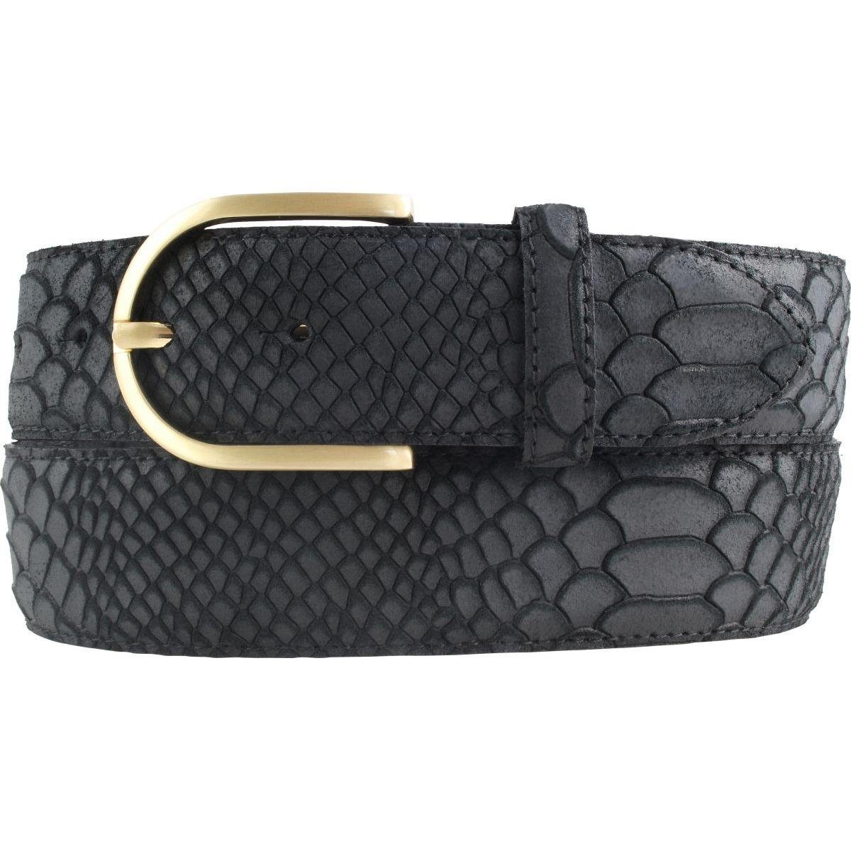 BELTINGER Ledergürtel Damen-Gürtel mit Pythonprägung 4 cm - Leder-Gürtel für Damen 40mm Schl Schwarz, Gold