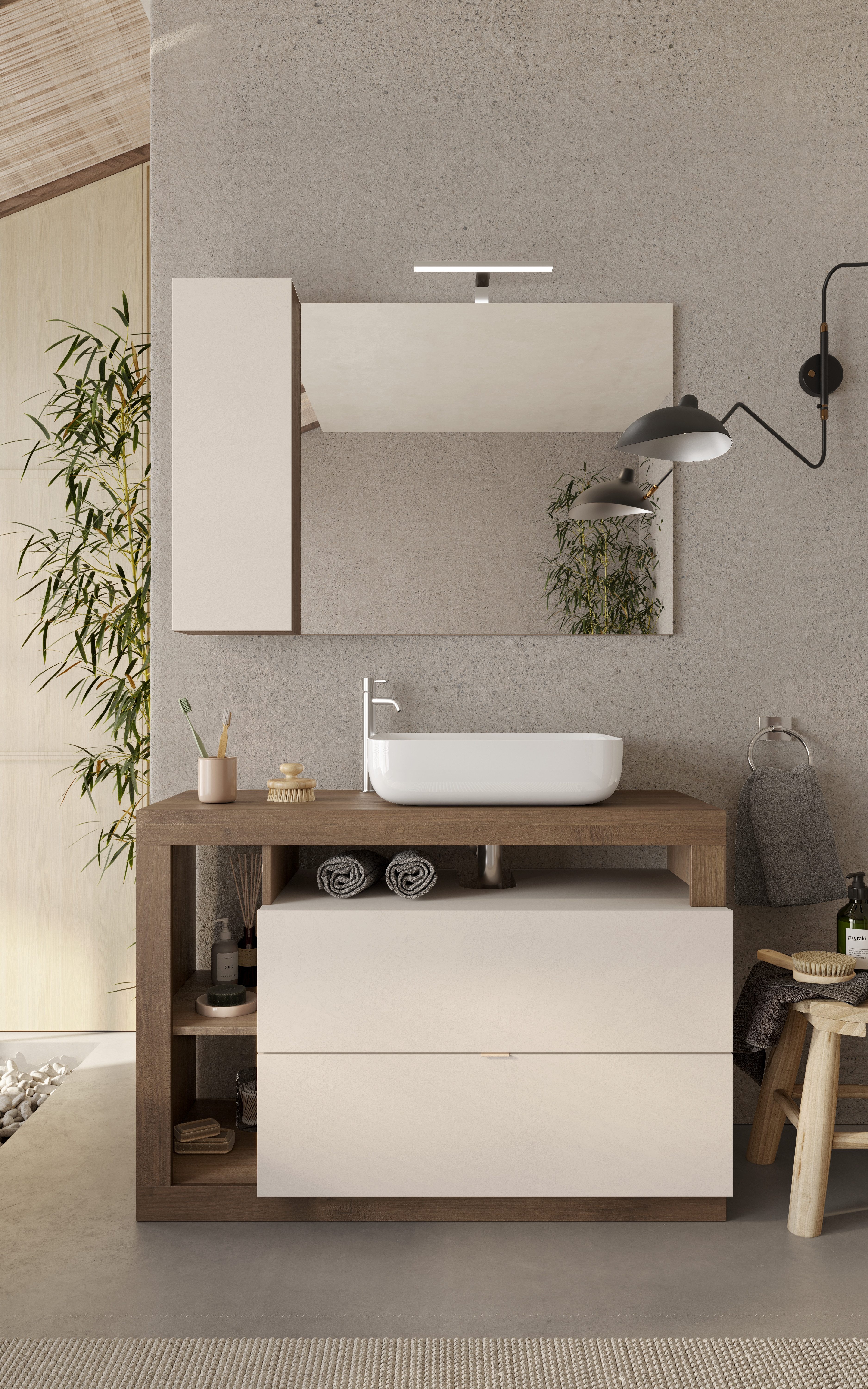 welltime Badmöbel-Set Hamburg, Badezimmerset 2tlg. Breite 110 cm, Badmöbel, Waschtisch inkl., (Spar-Set, 2-St), Waschbecken, Spiegelschrank mit LED Aufbauleuchte, Soft-Close-Funktion