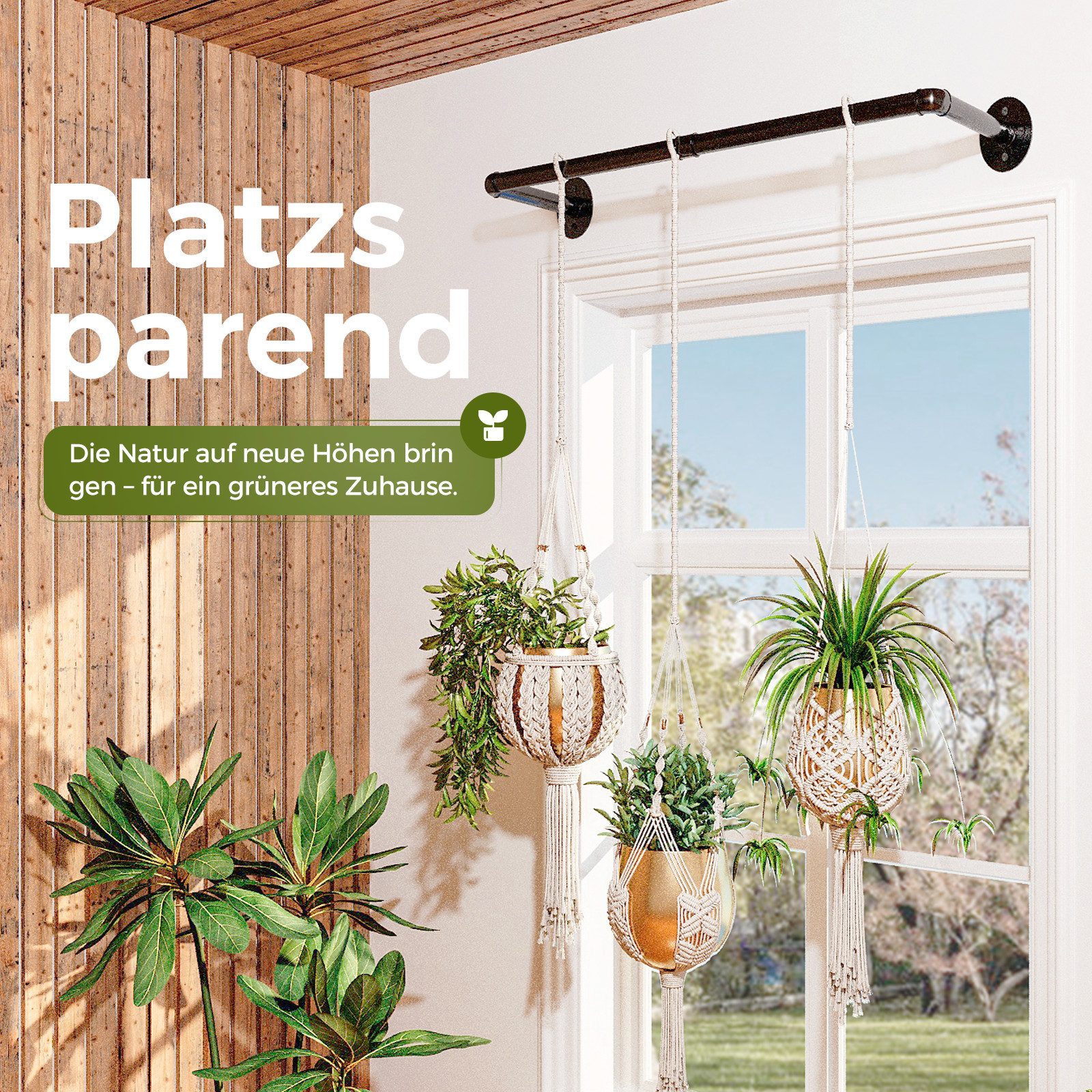 Bamworld Blumenampel Hängepflanzer Innen Metall Schwarz, 92x20cm (1 St), für Fenster Decke Wand Wohnzimmer Küche Schlafzimmer – Bild 5 von 5
