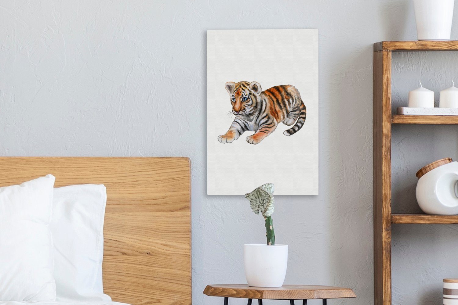 OneMillionCanvasses® Leinwandbild Tiger fertig Leinwandbild St), bespannt Gemälde, Klein (1 Weiß, 20x30 - cm inkl. Zackenaufhänger, 