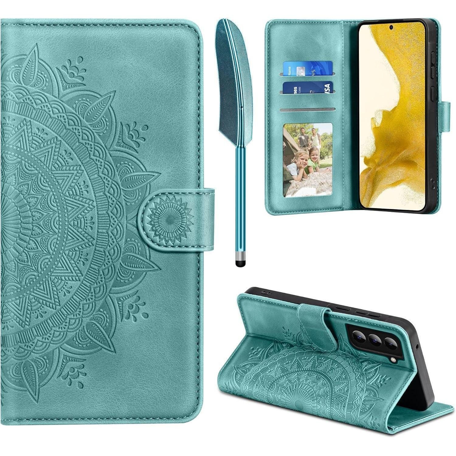 Flip Case Handyhülle Leder Klapphülle Kartenfach Magnet Samsung Galaxy S22 Grün