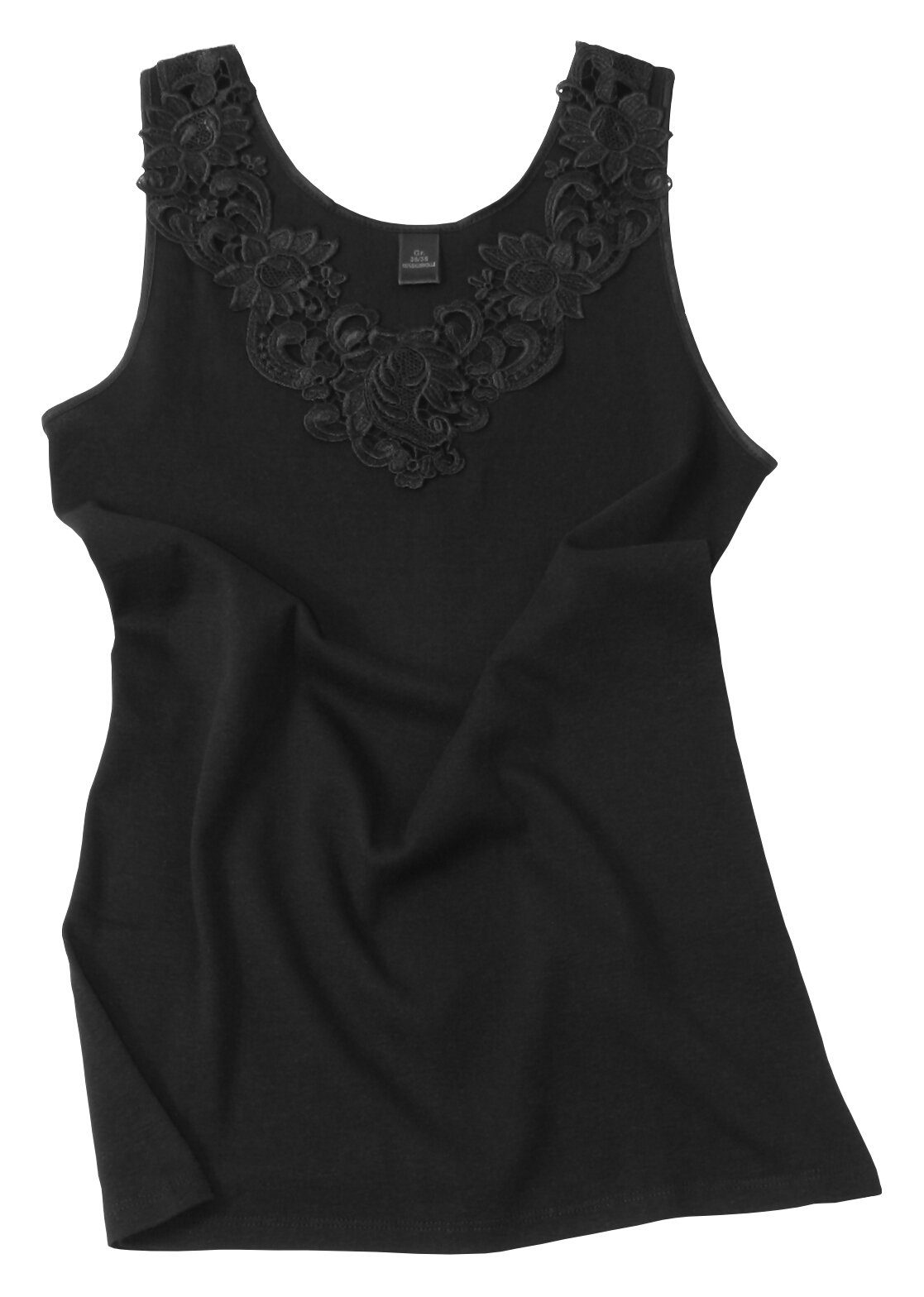 Cotton Prime® Unterhemd mit Spitze Baumwollqualität schwarz angenehmer in