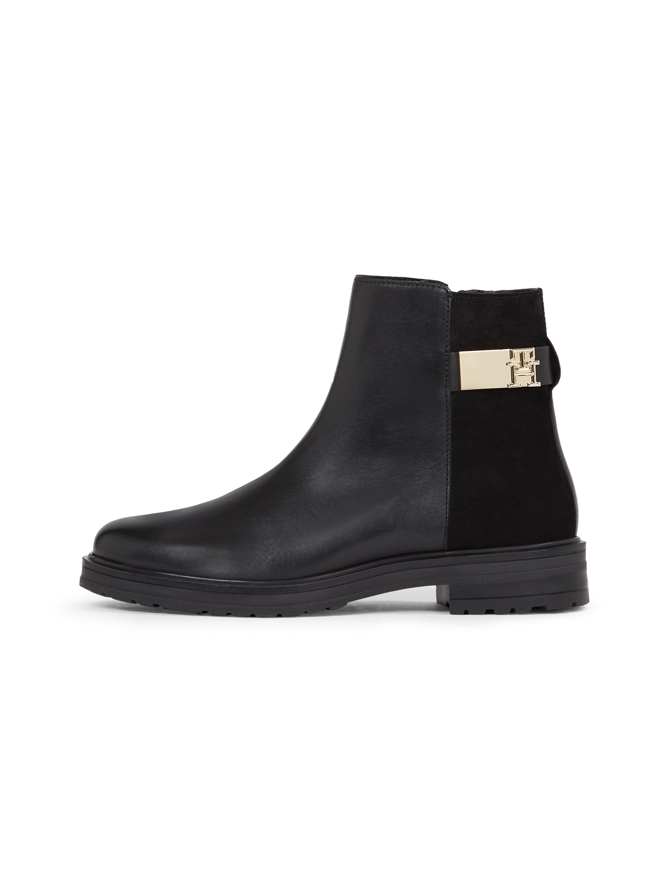 Tommy Hilfiger TH LOGO LEATHER MIX CHELSEA Stiefelette, Blockabsatz, Businesschuh, Boots mit TH-Schmuckelement