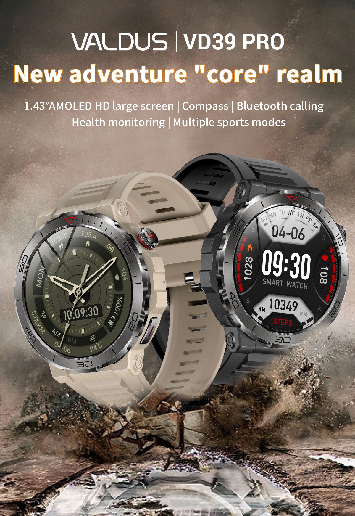 Zevelora Herren's und Damen's Telefonfunktion Fitness-Tracker 400mAh Smartwatch (1,43 Zoll, Android/iOS), Stilvolle Fitnessuhr mit Herzfrequenz-, Schlaf- & Stressmessung