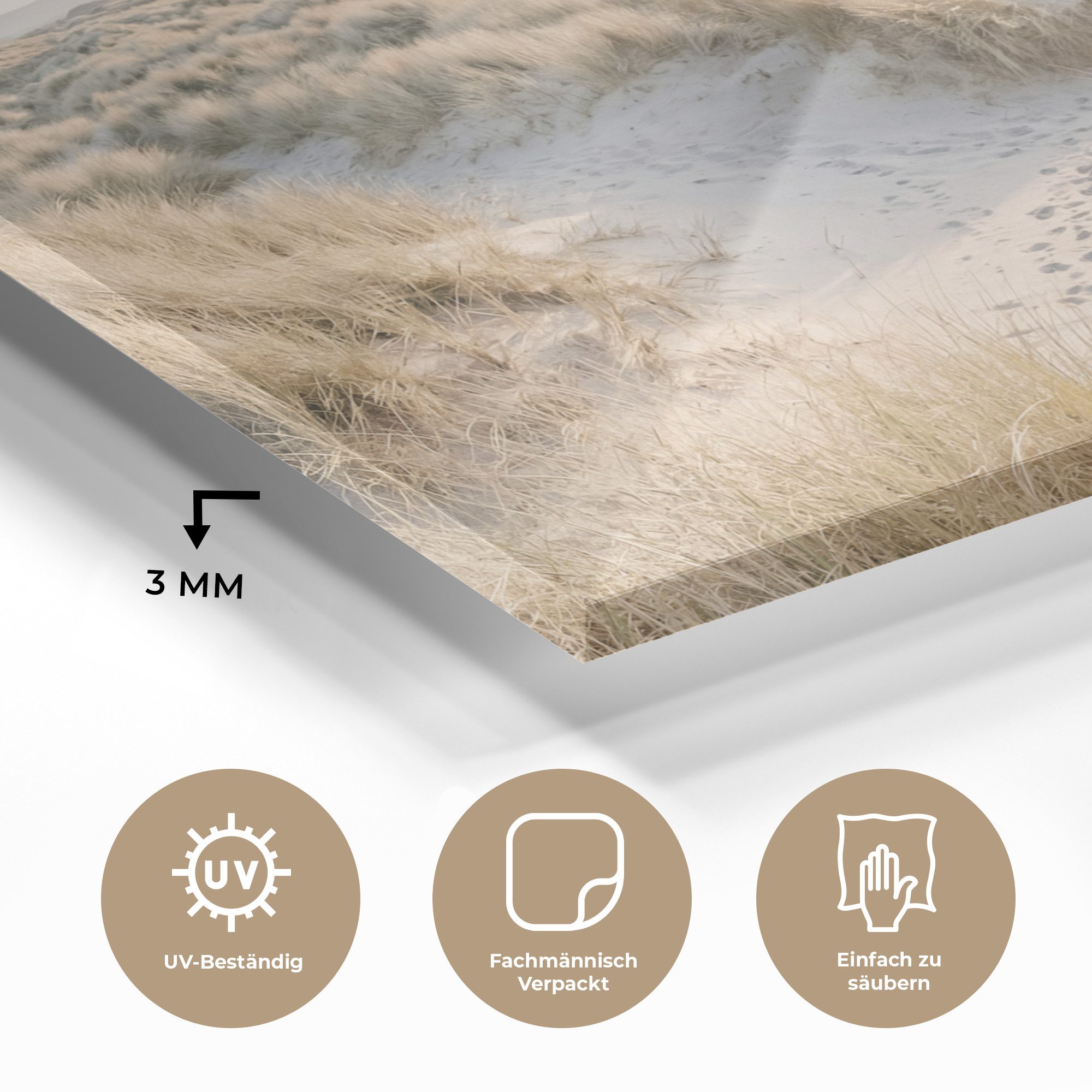 MuchoWow Acrylglasbild Dünen - Strand - Beige, Inkl. Aufhängung, Glasbilder Wohnzimmer, Schlafzimmer, Flur & Esszimmer, 30x20 cm – Bild 3 von 5