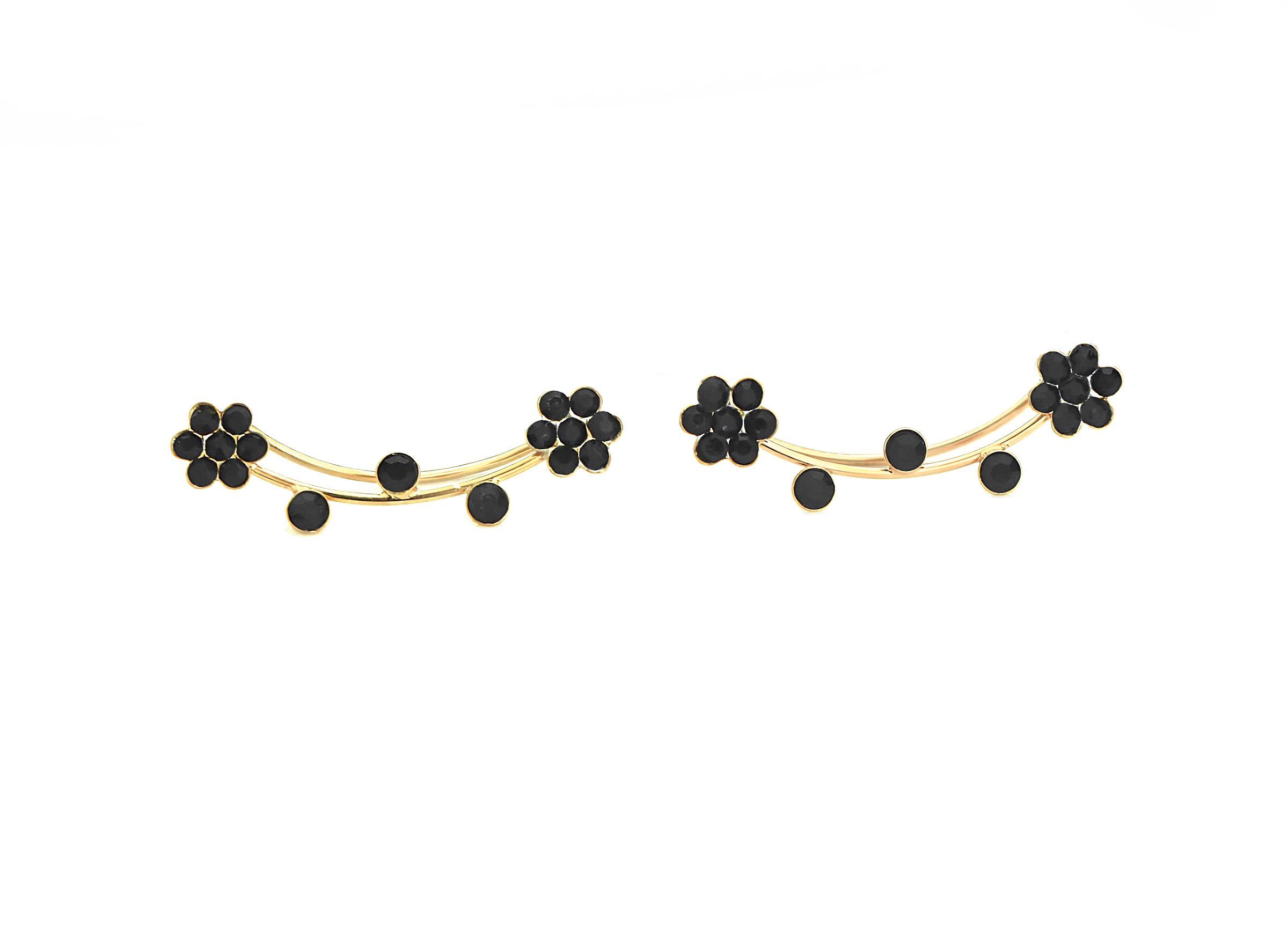 Villa Sorgenfrei Schmuckmanufaktur Ohrklemmen-Set Blüten Ohrkletterer Gold und schwarze Blumen