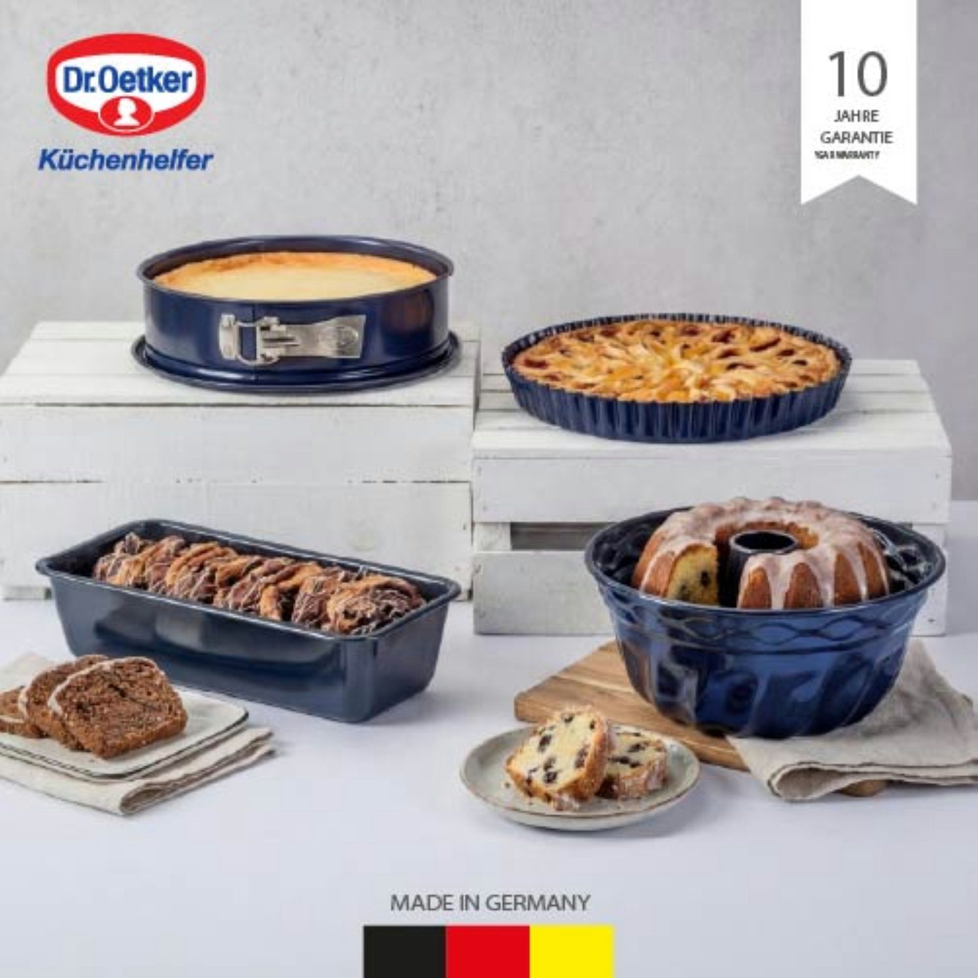 Dr. Oetker Küchenhelfer Back-Set Backformen-Set "Back-Liebe Emaille", 4-teilig