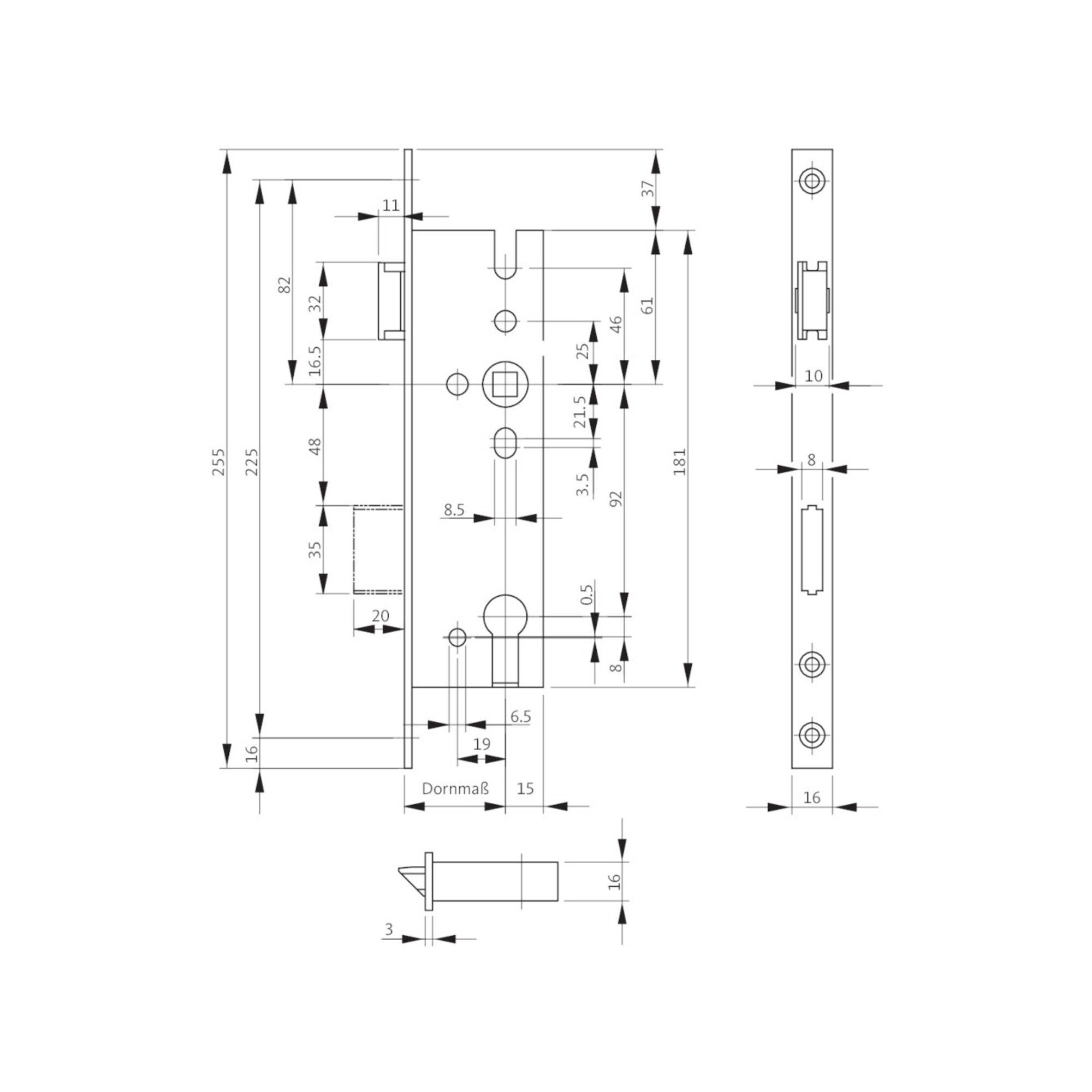 BKS Profilzylinder BKS Einsteckschloss B 1300, PZW92/8 D40, F16x255ktg NiSi