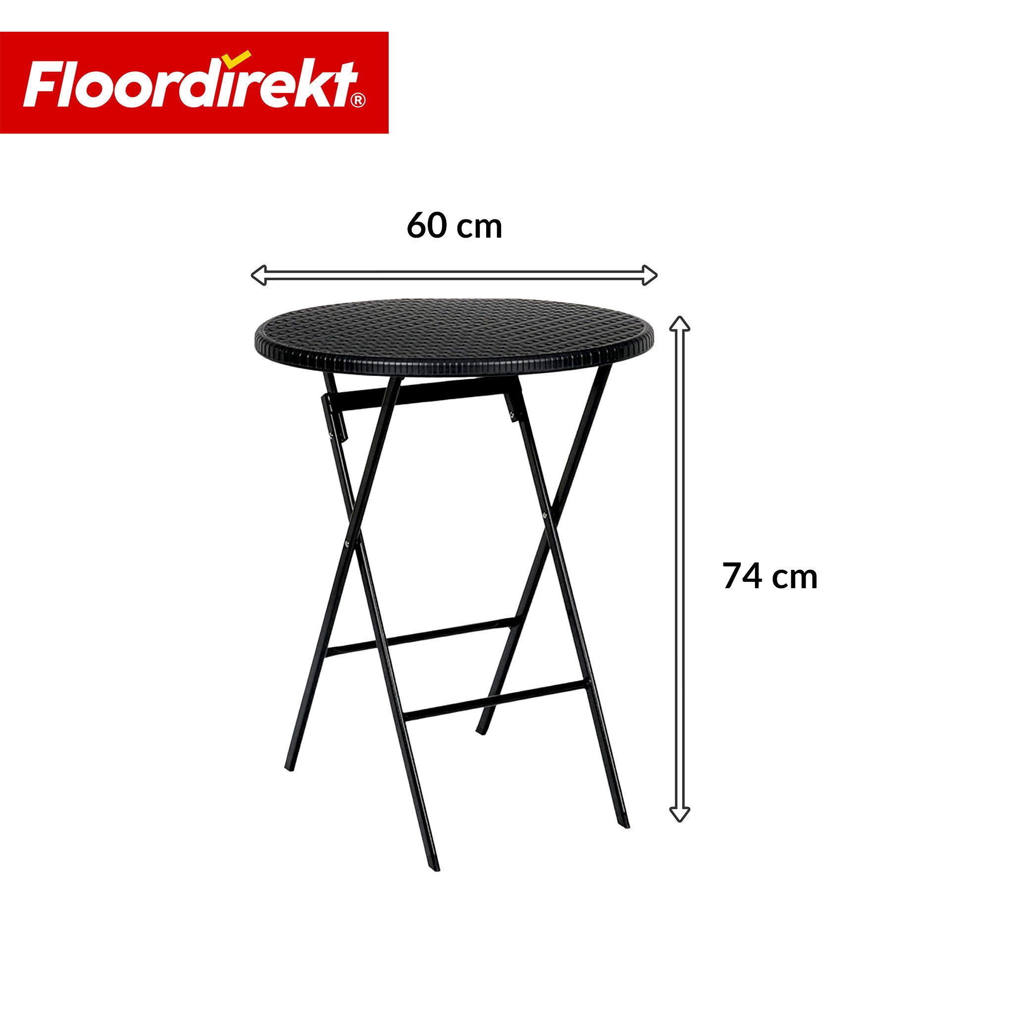 Floordirekt Klapptisch runder Gartentisch Toyama klappbar Ø 60 cm schwarzer Balkontisch, Platzsparend zusammenklappbar & leicht zu transportieren
