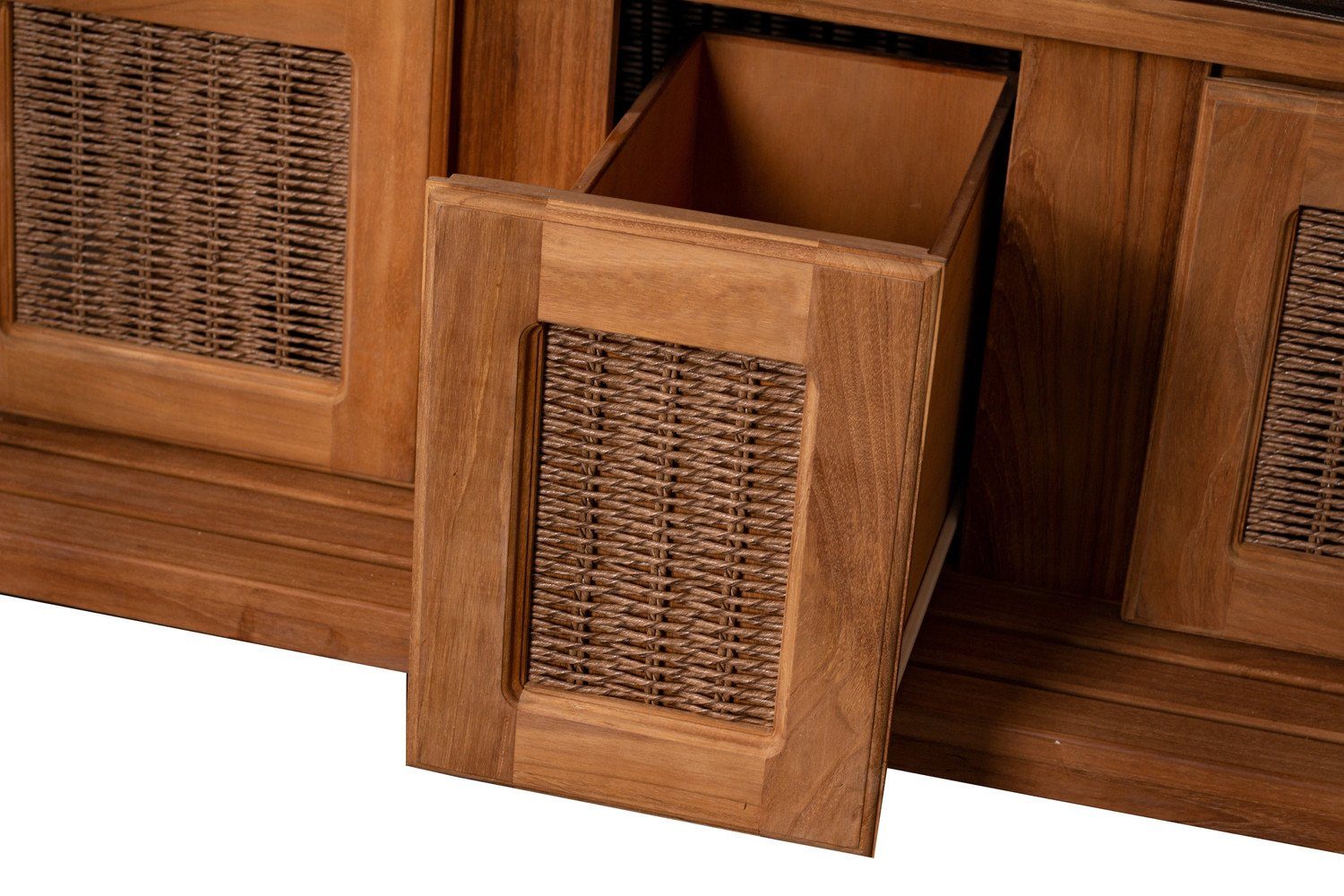 Natur24 Strandkorb Strandkorb PURE® Madura XXL PE Teak Twisted Hyacinth 145x85x180 cm, BxTxH: 145x85x180 cm, 71196397