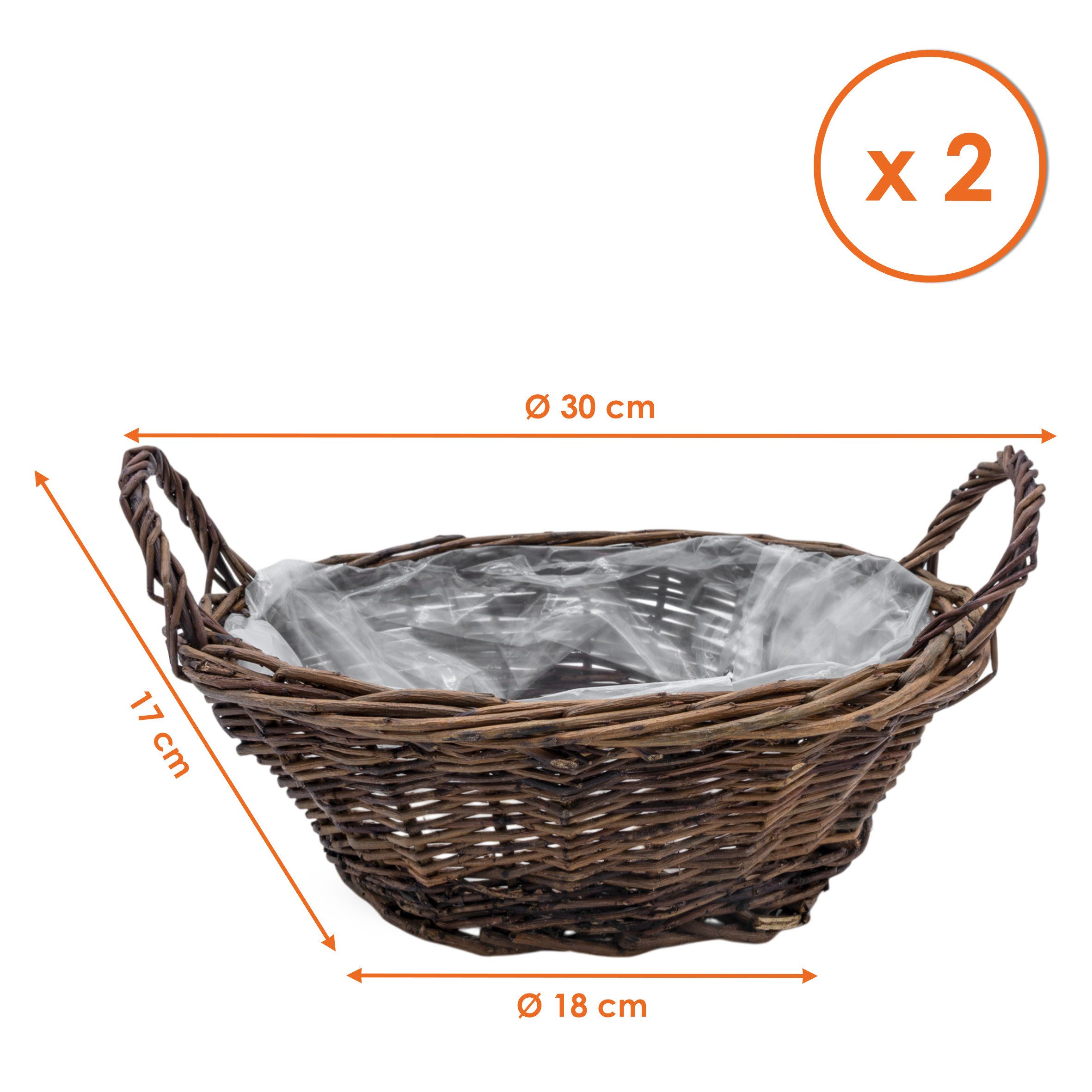 Spetebo Pflanzschale Rattan Pflanzkorb natur mit Henkel (Set, 2 St., Ø 30 cm), Blumenkorb mit Folie ausgekleidet zum direkten Bepflanzen