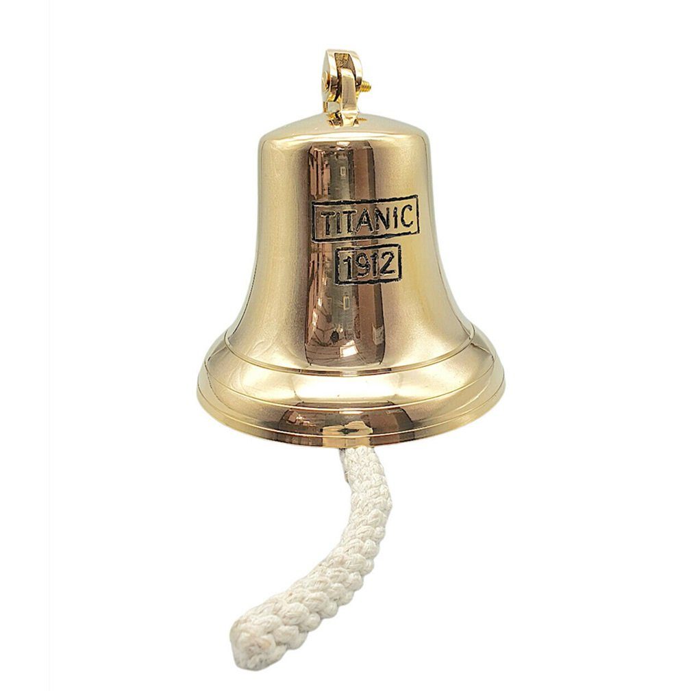 Linoows Dekoobjekt Schiffsglocke, Titanic Glocke mit Bändsel, Messing (1x), Schiffsglocke aus poliertem Messing Ø 18 cm