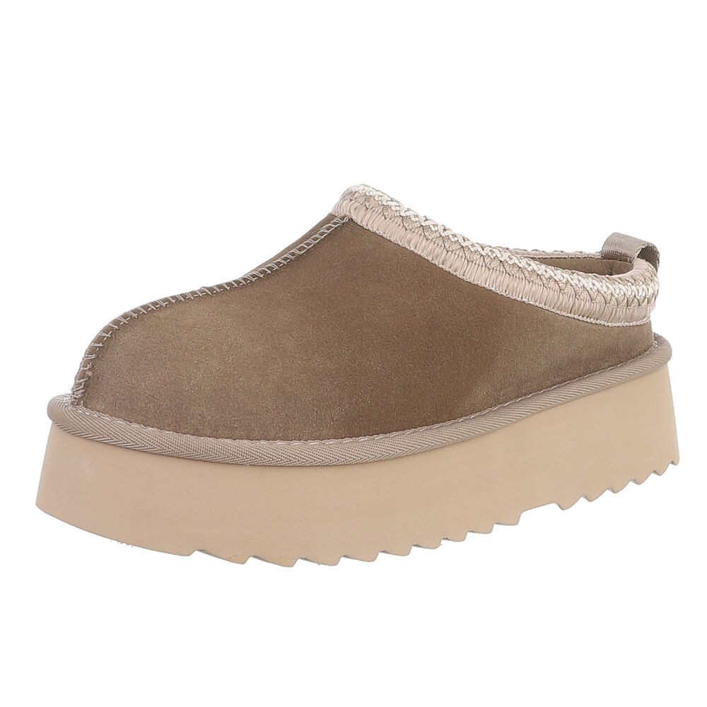 Ital-Design Echtleder Damen Slip-on Plateau Clog mit Profilsohle Snowboots (92392425) Flach Stiefeletten in Hellbraun