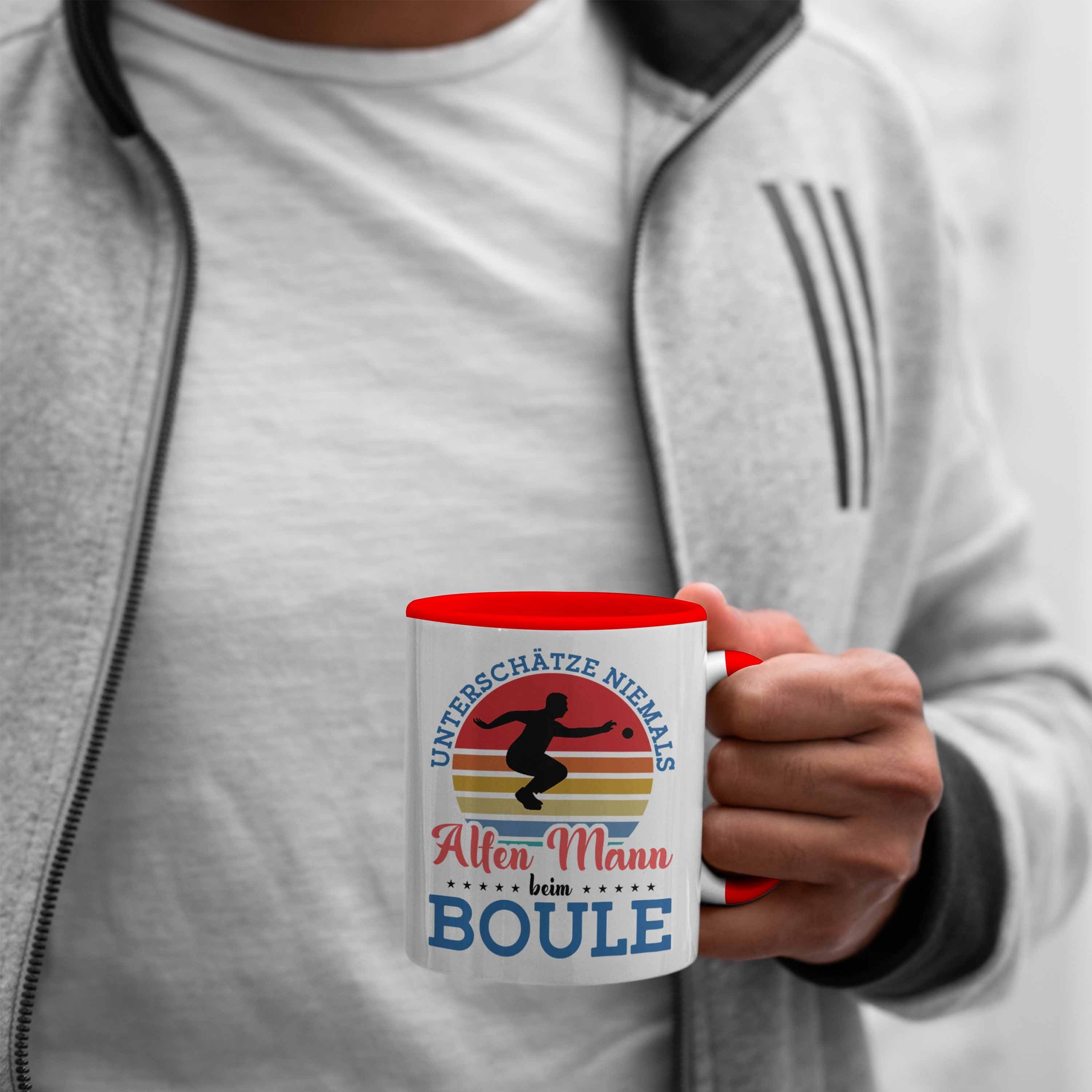 Nie Spruch Boule-Spieler Unterschätze Tasse Boule Tasse Trendation Geschenkidee als für Rot