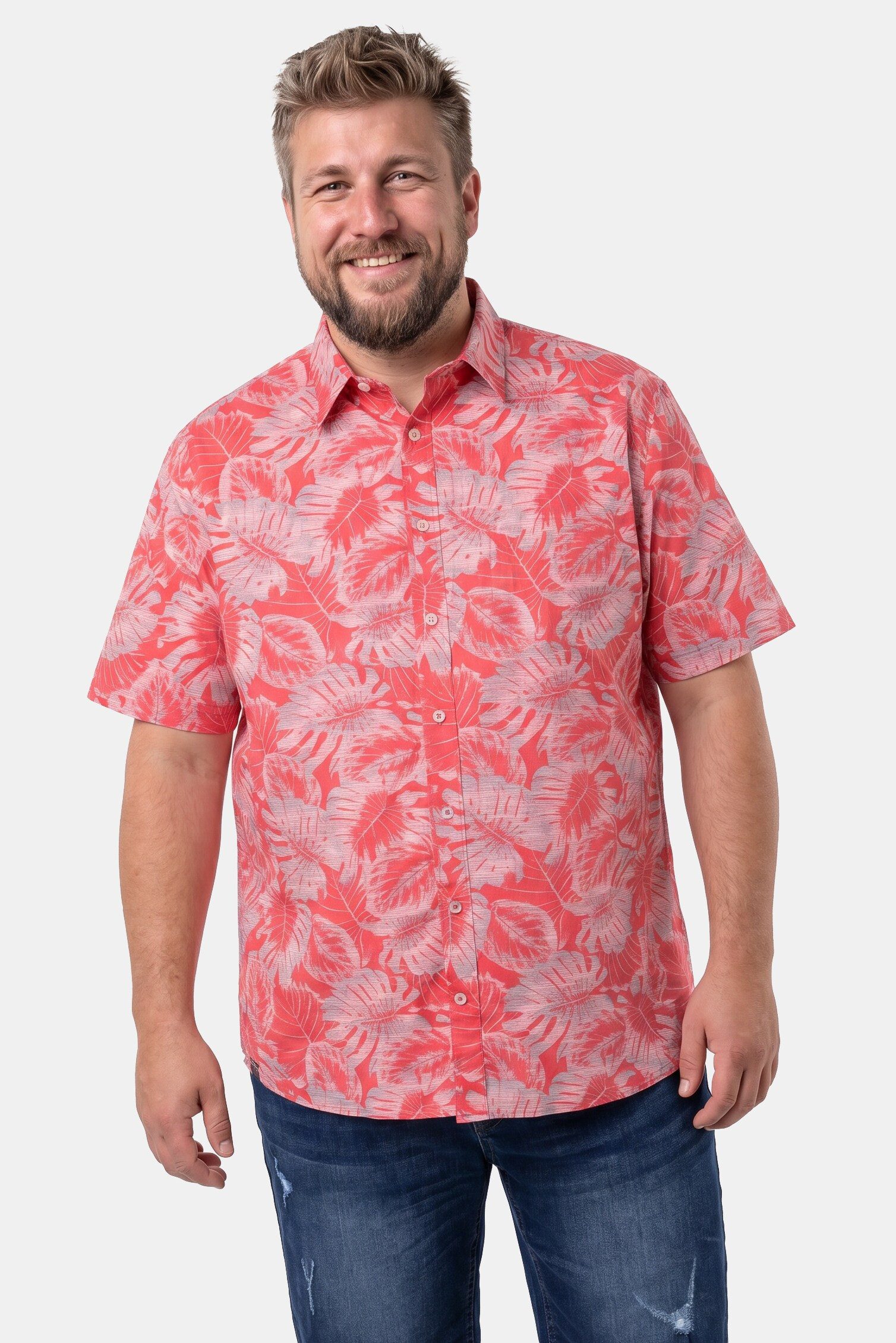 Men Plus Kurzarmhemd Hemd Halbarm Kentkragen Alloverprint Comfort Fit