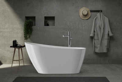 IDEASY Badewanne Freistehende Badewanne aus Acryl, Badewanne, strahlend weiß, überlaufsicher, Pop-up-Ventil aus verchromtem Messing
