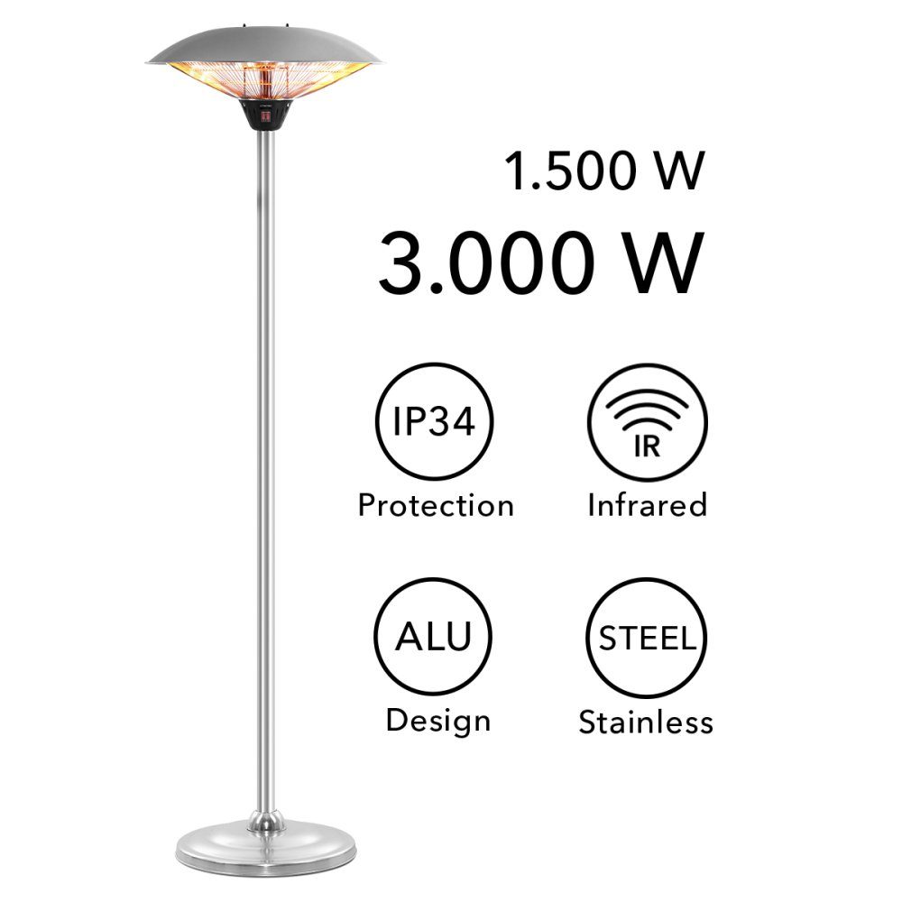 3020, Design-Standheizstrahler Terrassenstrahler Infrarotwärme Hochwertige TROTEC W, Vorheizen IRS Infrarotstrahler ohne 3000 Halogen-Infrarotröhren