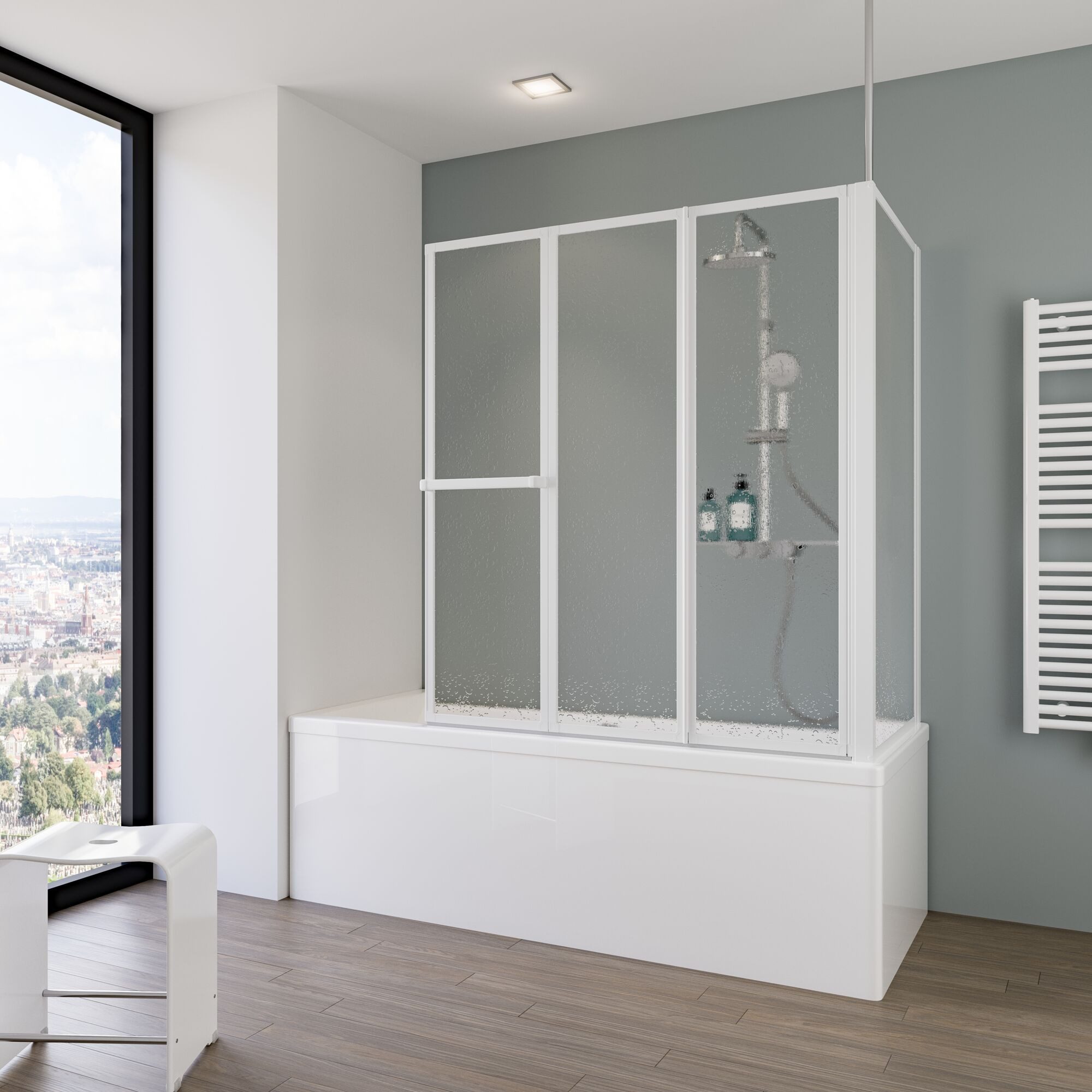 Schulte Badewannenfaltwand Well, Kunstglas, (3 tlg), mit Handtuchhalter