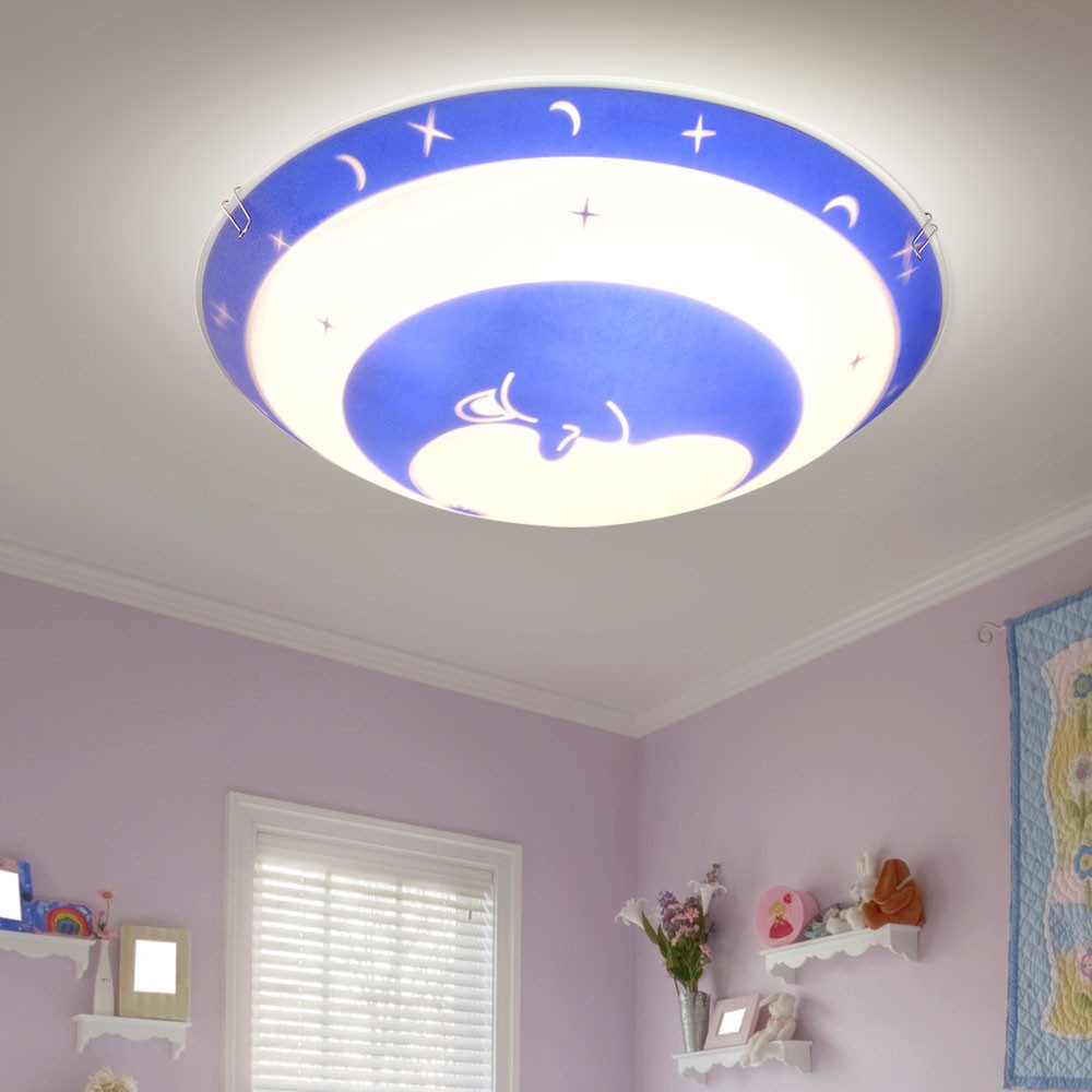 etc-shop Dekolicht, Leuchtmittel nicht inklusive, Deckenleuchte Kinderzimmer Glas Kinder Schlafzimmerleuchte Sterne Baby