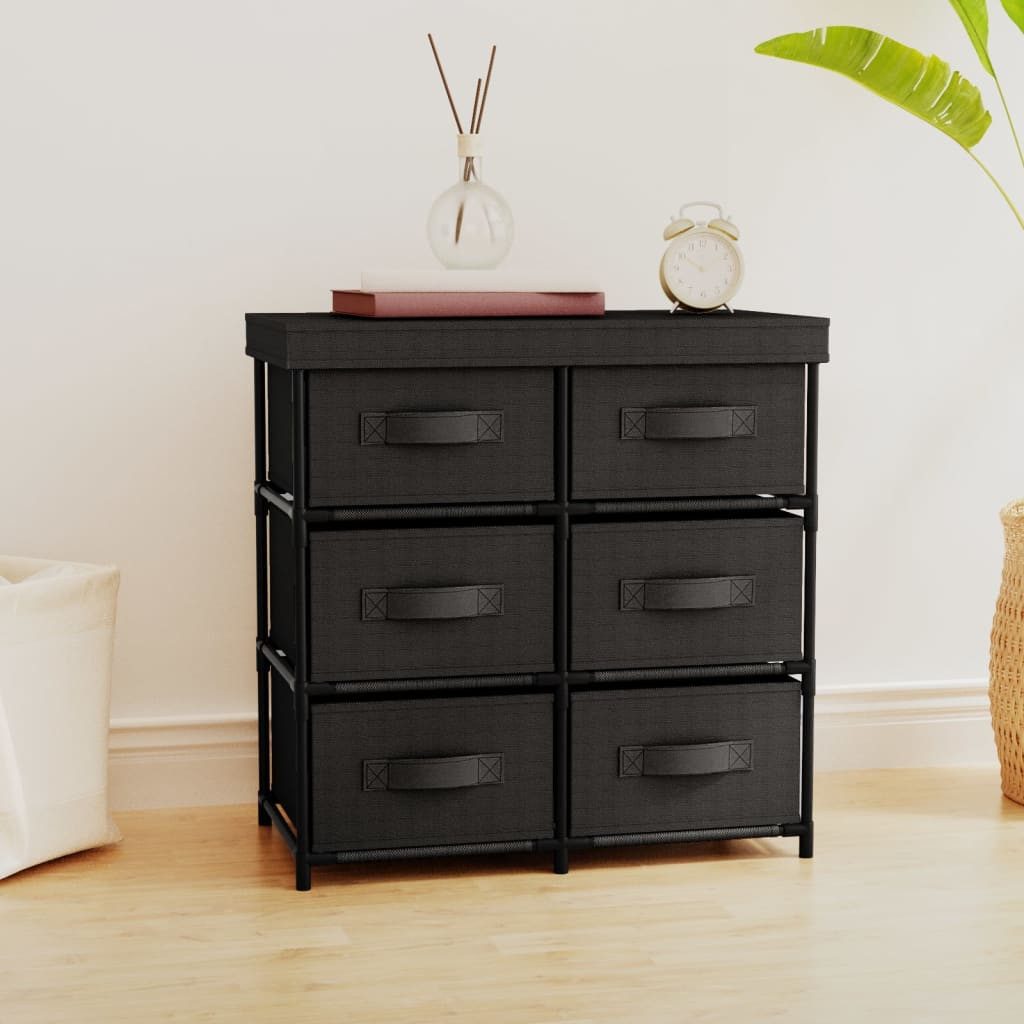 furnicato Container Lagerschrank mit 6 Stoffschubladen 55x29x55 cm Schwarz (1-St) Stabiles Regal mit viel Stauraum für Ordnung in jedem Wohnraum