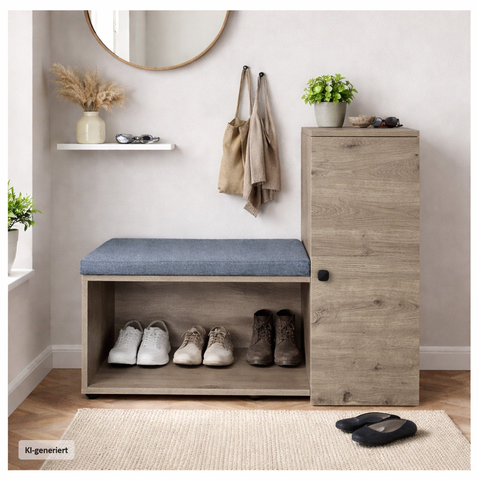 HTI-Living Schuhschrank Schuhschrank mit Sitzbank Thekla Artisaneiche (Stück, 1-St., 1 Schuhschrank inkl. Sitzkissen)