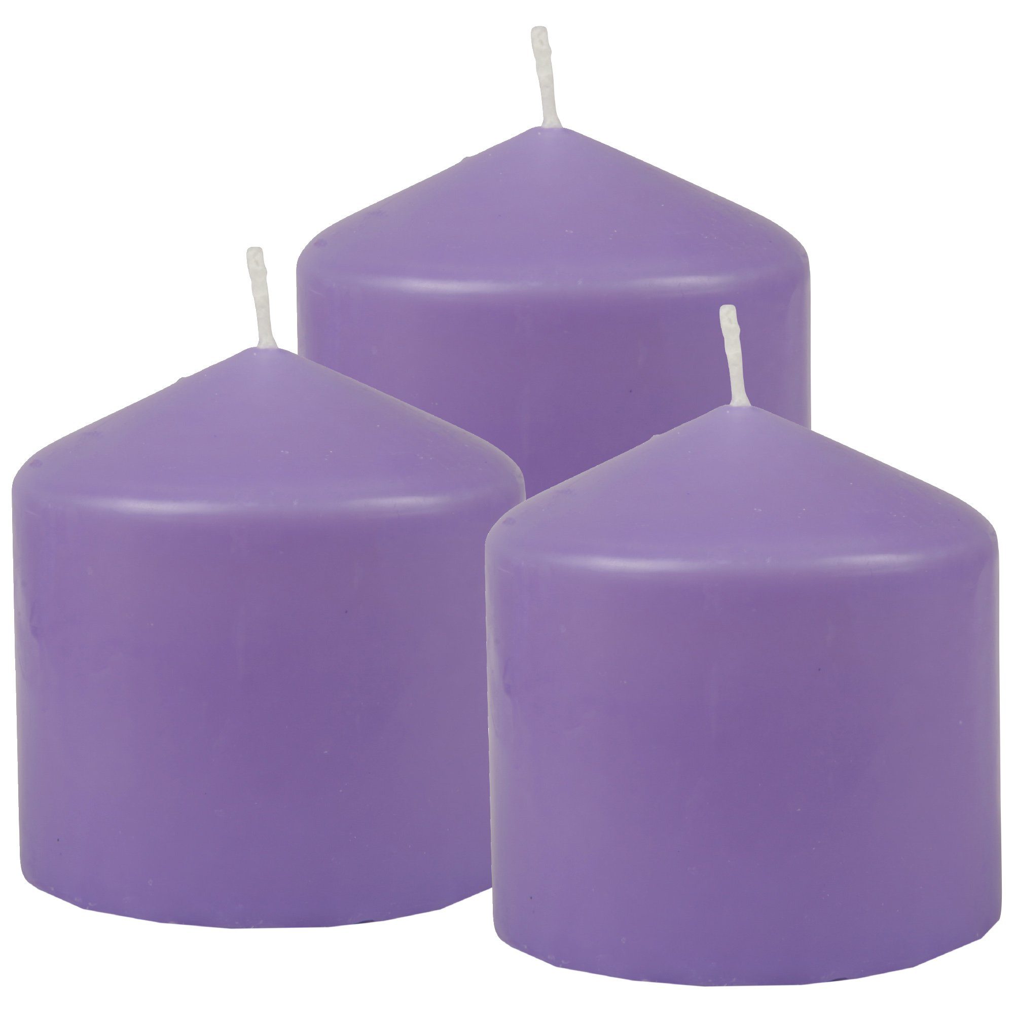 HS Candle Stumpenkerze Blockkerze (3-tlg), Wachskerzen Ø8cm x 8cm - Kerze in vielen Farben Lila