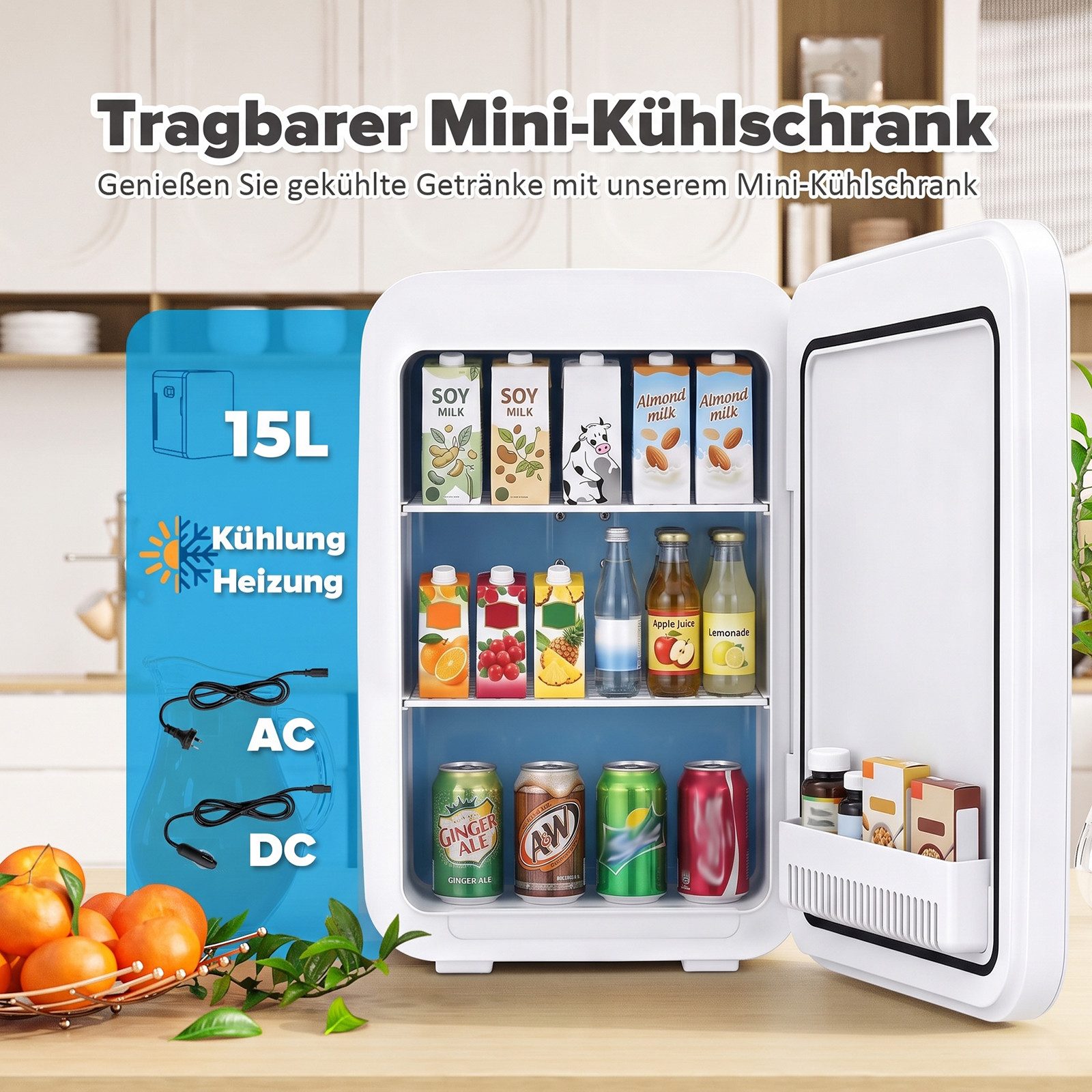 Rebonique Table Top Kühlschrank AQ-22L, 15L/21 Dosen Mini Kühlschrank, 17°C unter Umgebungstemperatur - 65°C