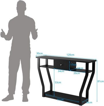 KOMFOTTEU Konsolentisch Beistelltisch, mit Schublade und 2 Regale, bis zu 30 Kg