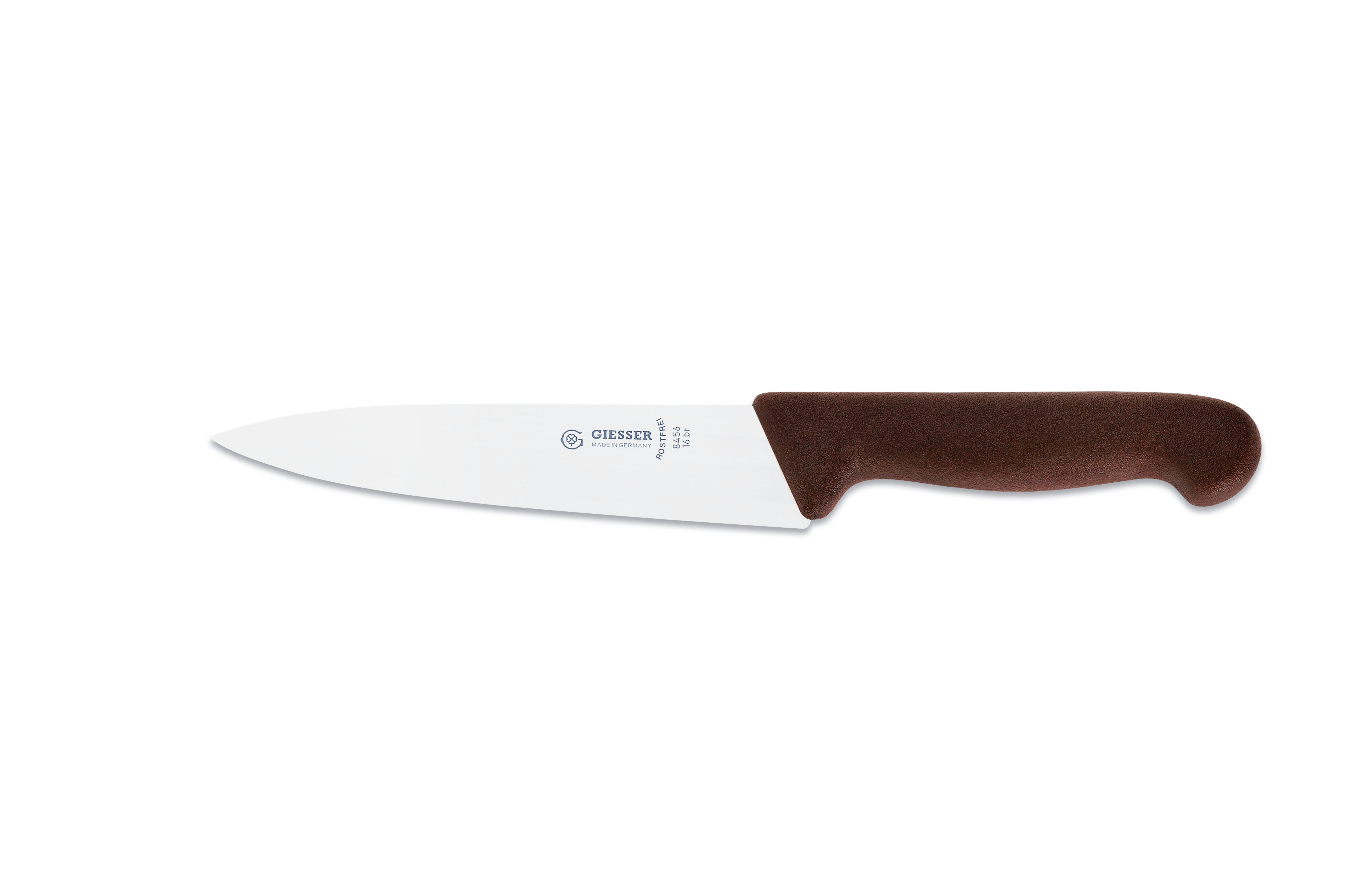 Giesser Messer Kochmesser Küchenmesser 8456, schmale, mittelspitze Klinge, scharf Handabzug, Ideal für jede Küche braun