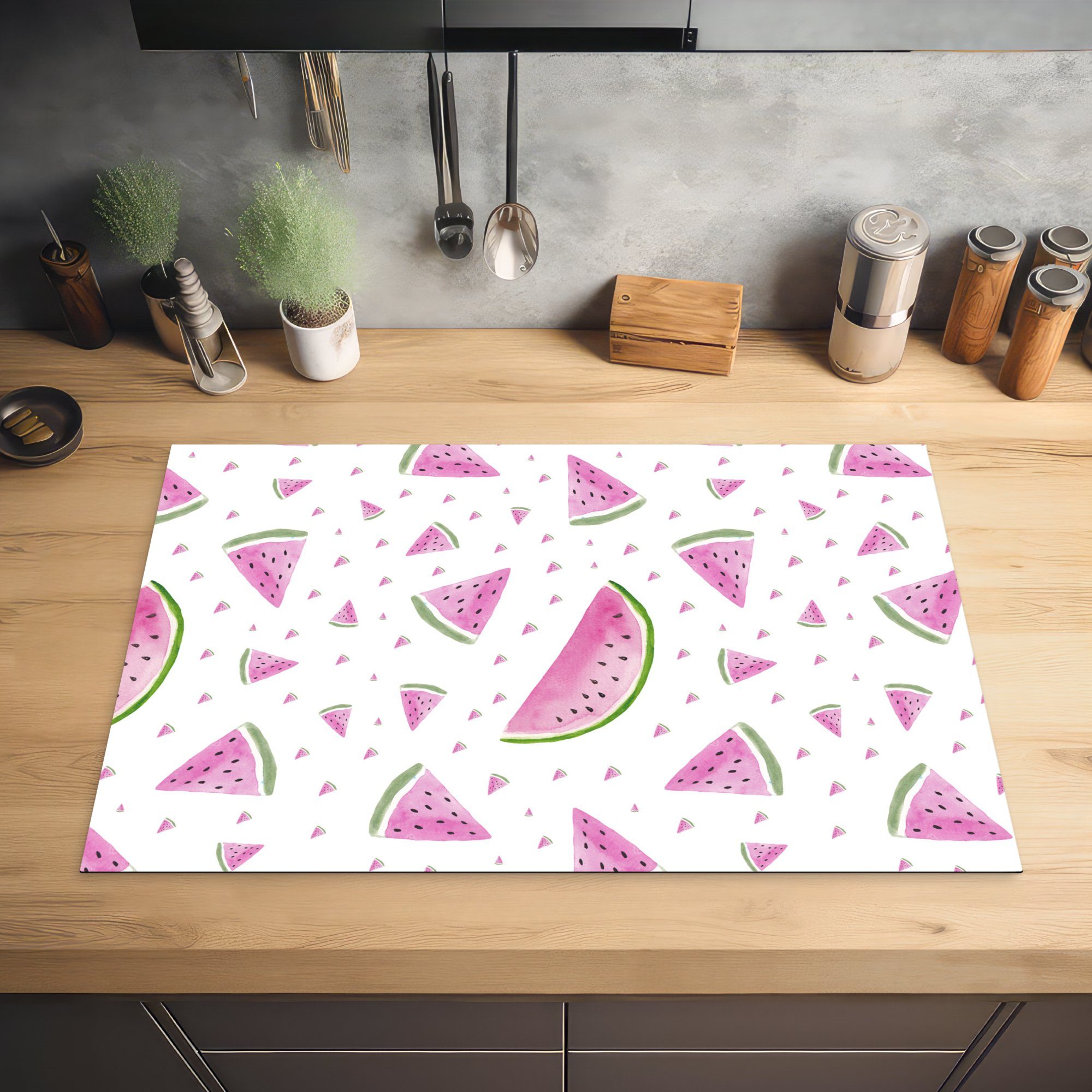 Pastell, Wassermelone die Induktionskochfeld Herdblende-/Abdeckplatte für 81x52 cm, MuchoWow küche, Muster tlg), (1 Vinyl, Ceranfeldabdeckung - - Schutz
