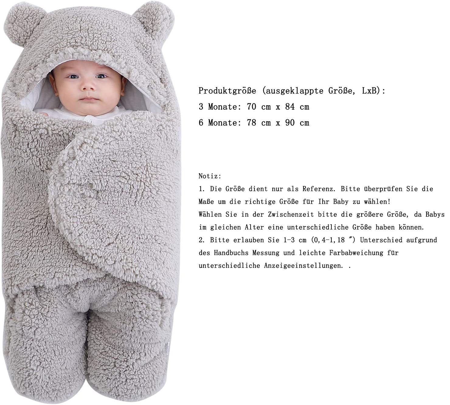 GelldG grau Baby-Kapuzen-Decke Neugeborene, Babydecke Wickeltuch, für Schlafsack,
