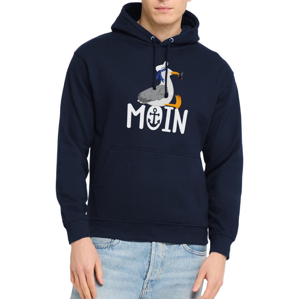 Spreadshirt Hoodie Moin Möwe mit Matrosenhut & Pfeife Norddeutsches Küstendesign Unisex H (1-tlg)