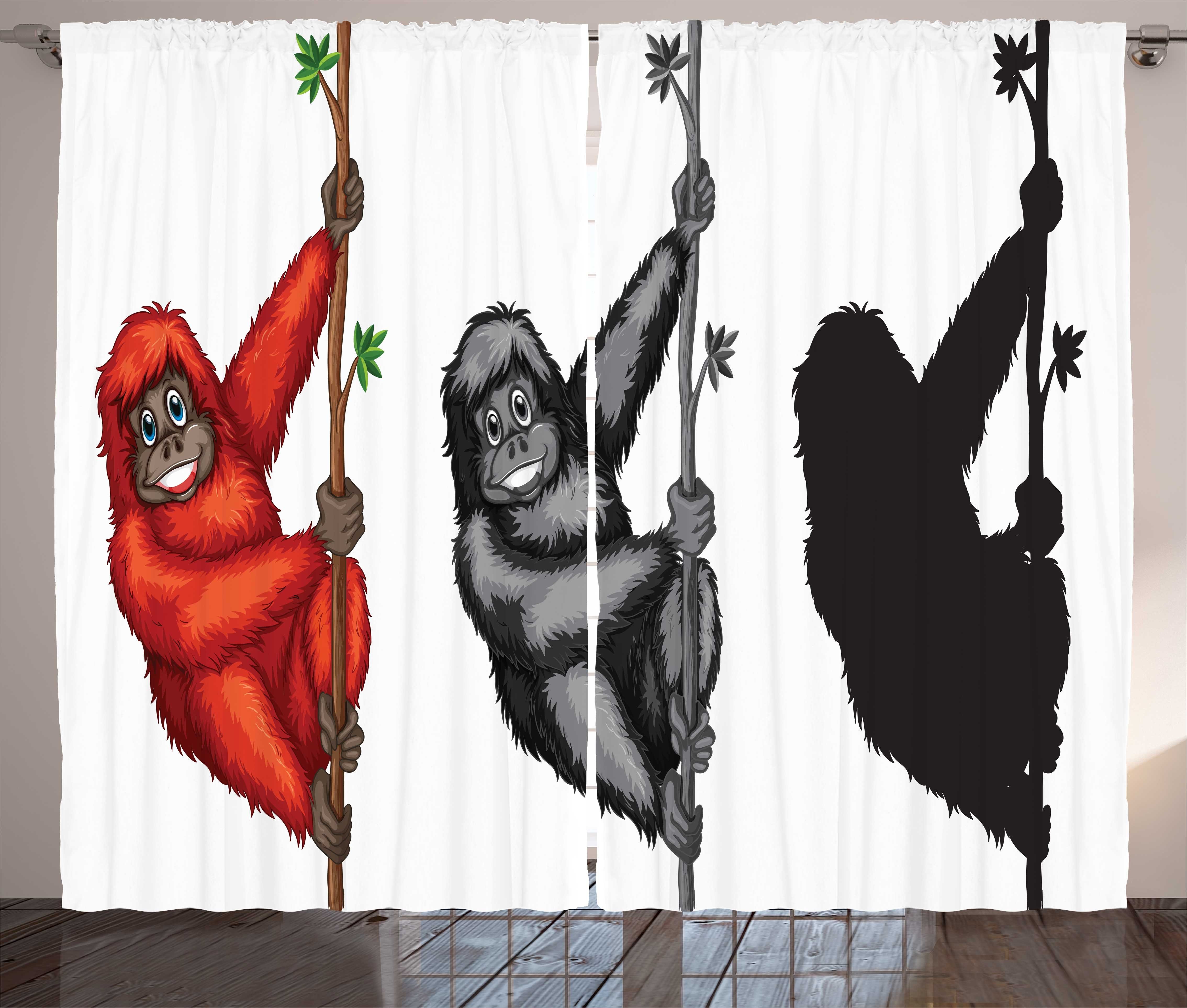 Vorhang Gorilla Schlaufen Gardine Kräuselband Cartoon hängend Schlafzimmer mit Abakuhaus, Haken, und Utans