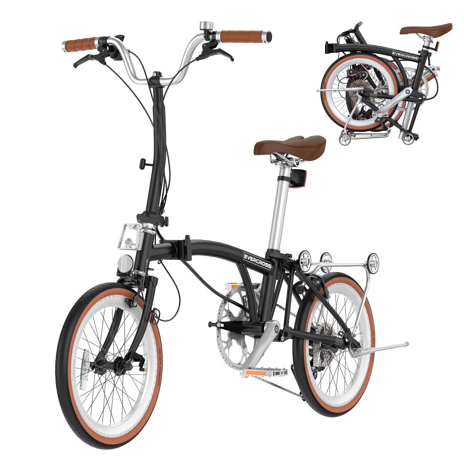 EVERCROSS TECH Faltrad EM6 16 Zoll, dreifach faltbares Fahrrad, 9-Gang, Aluminiumrahmen, 9 Gang, C-Bremse, max. 105 kg – Klapprad für Damen & Herren, Pendler