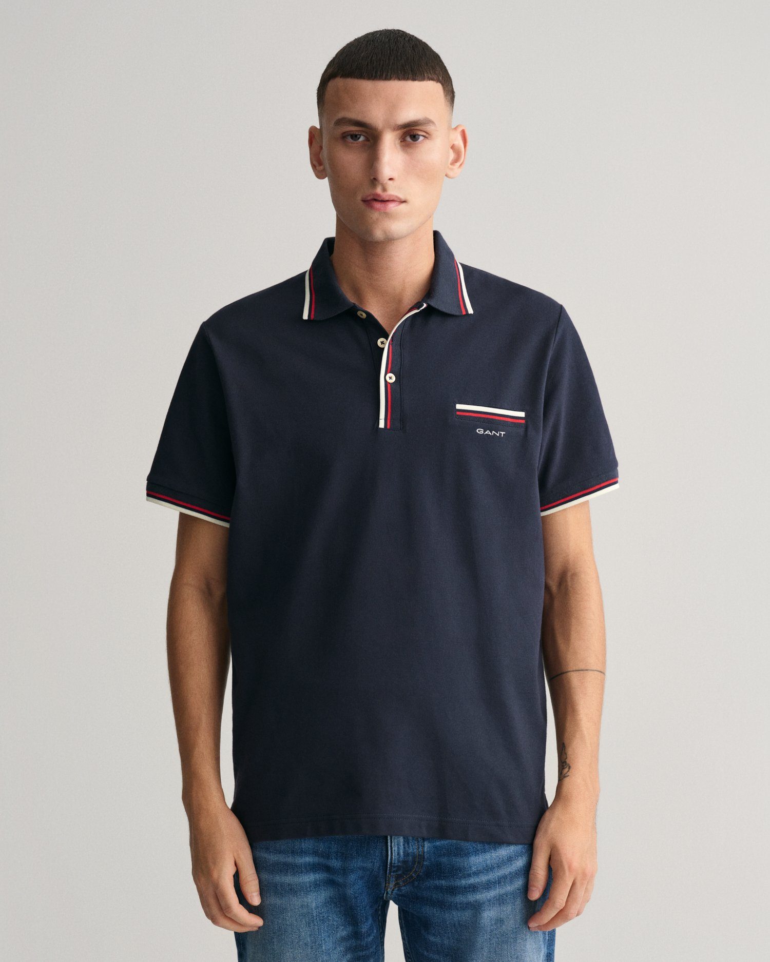 Gant Poloshirt 2-COL TIPPING SS PIQUE POLO mit Randstreifen in 2 Farben am Kragen und Ärmel