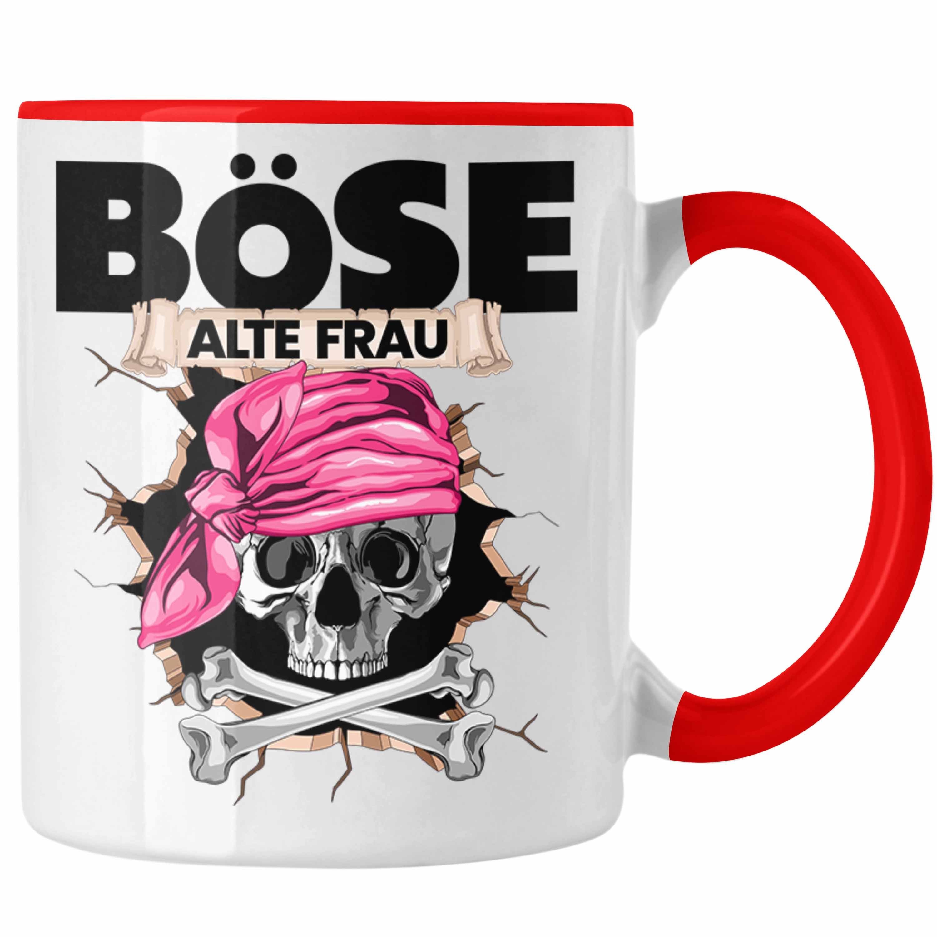 Trendation Tasse Böse Alte Frau Tasse Geschenk für Frauen Geschenkidee Piratin Kaffee-B Rot