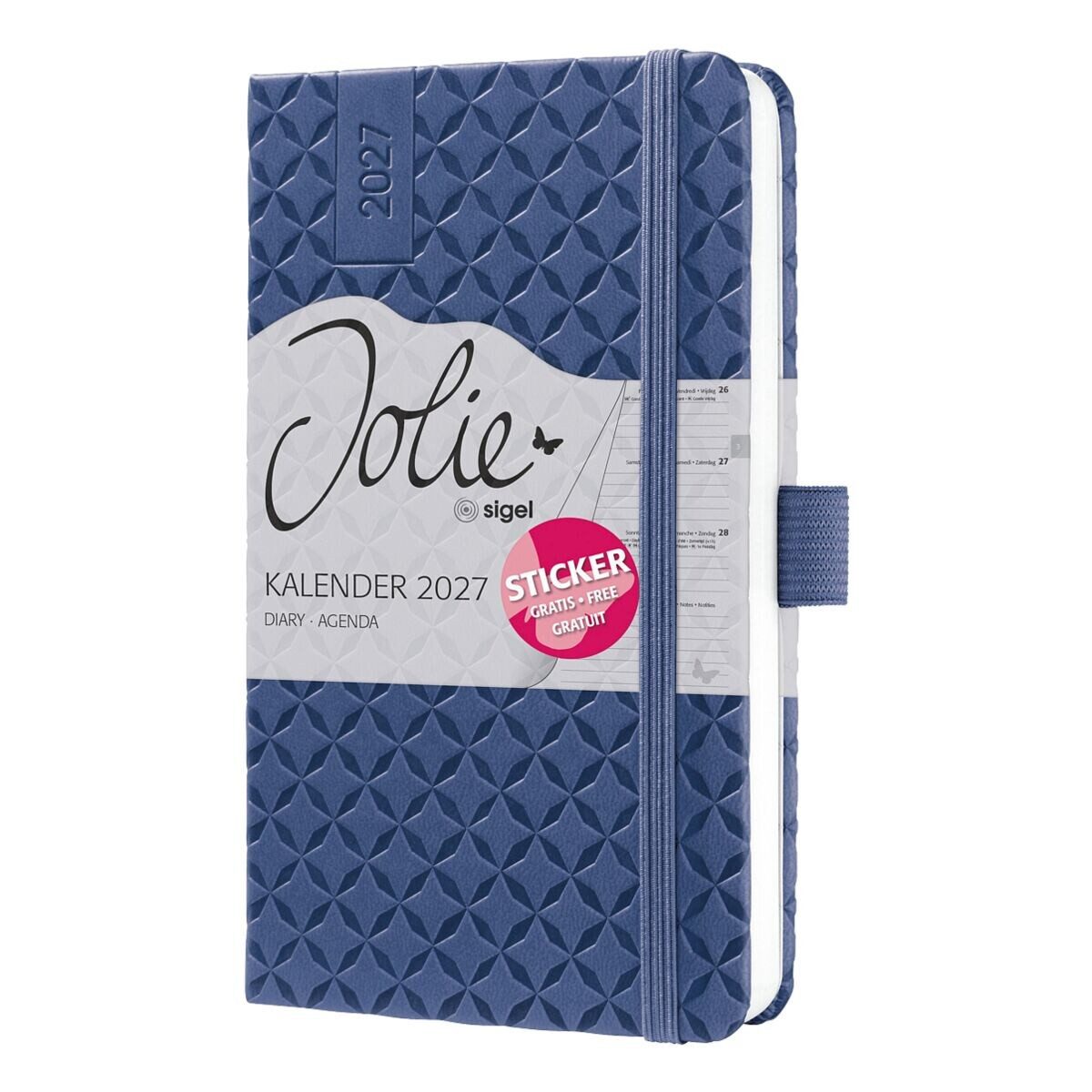 Sigel Buchkalender Jolie 2027 Hardcover, für 2027, 1 Woche = 2 Seiten, inkl. Stickerbogen