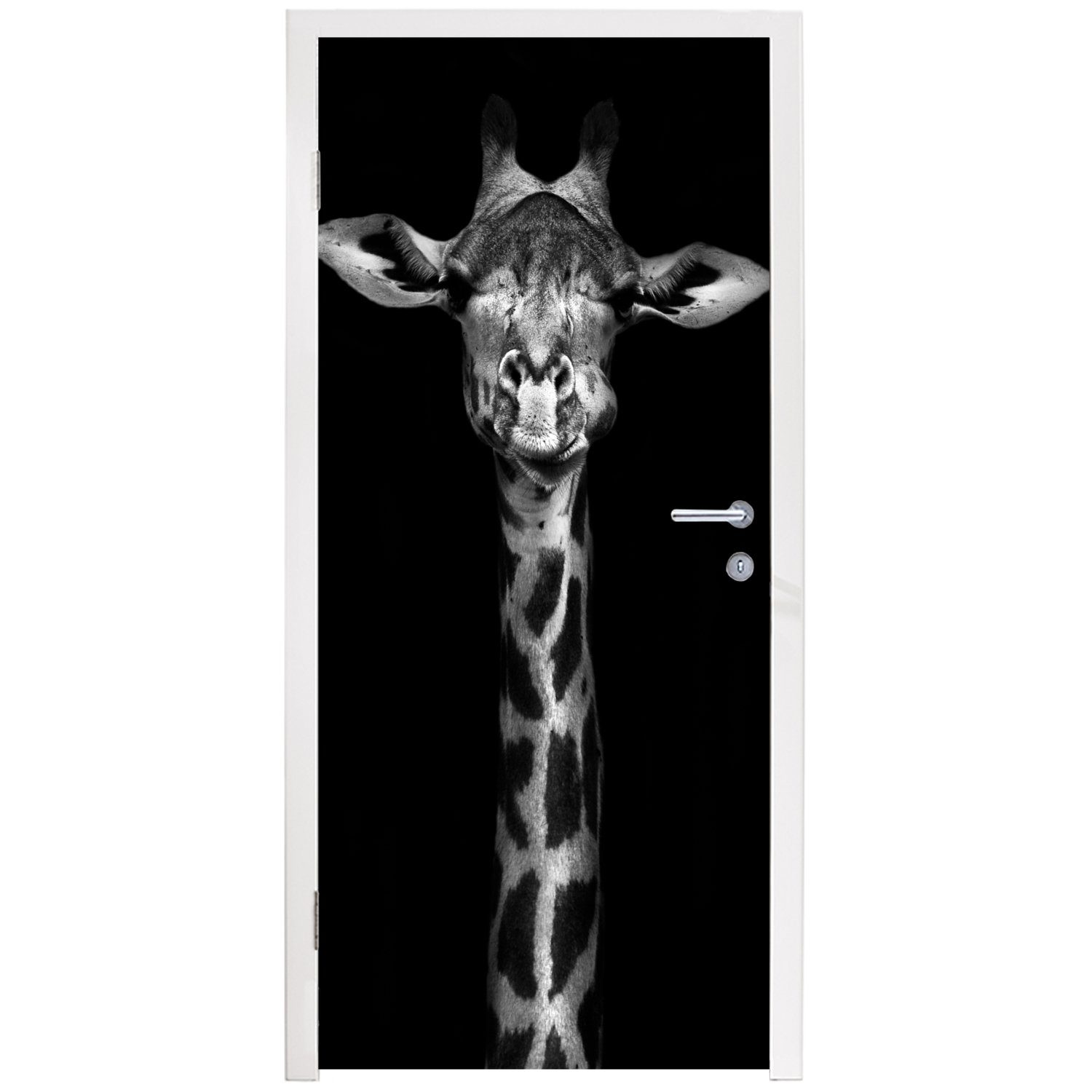 MuchoWow Türtapete Giraffe - Porträt - Türaufkleber, - cm Fototapete 75x205 Tür, Matt, bedruckt, St), für Tiere Weiß, (1 Schwarz 