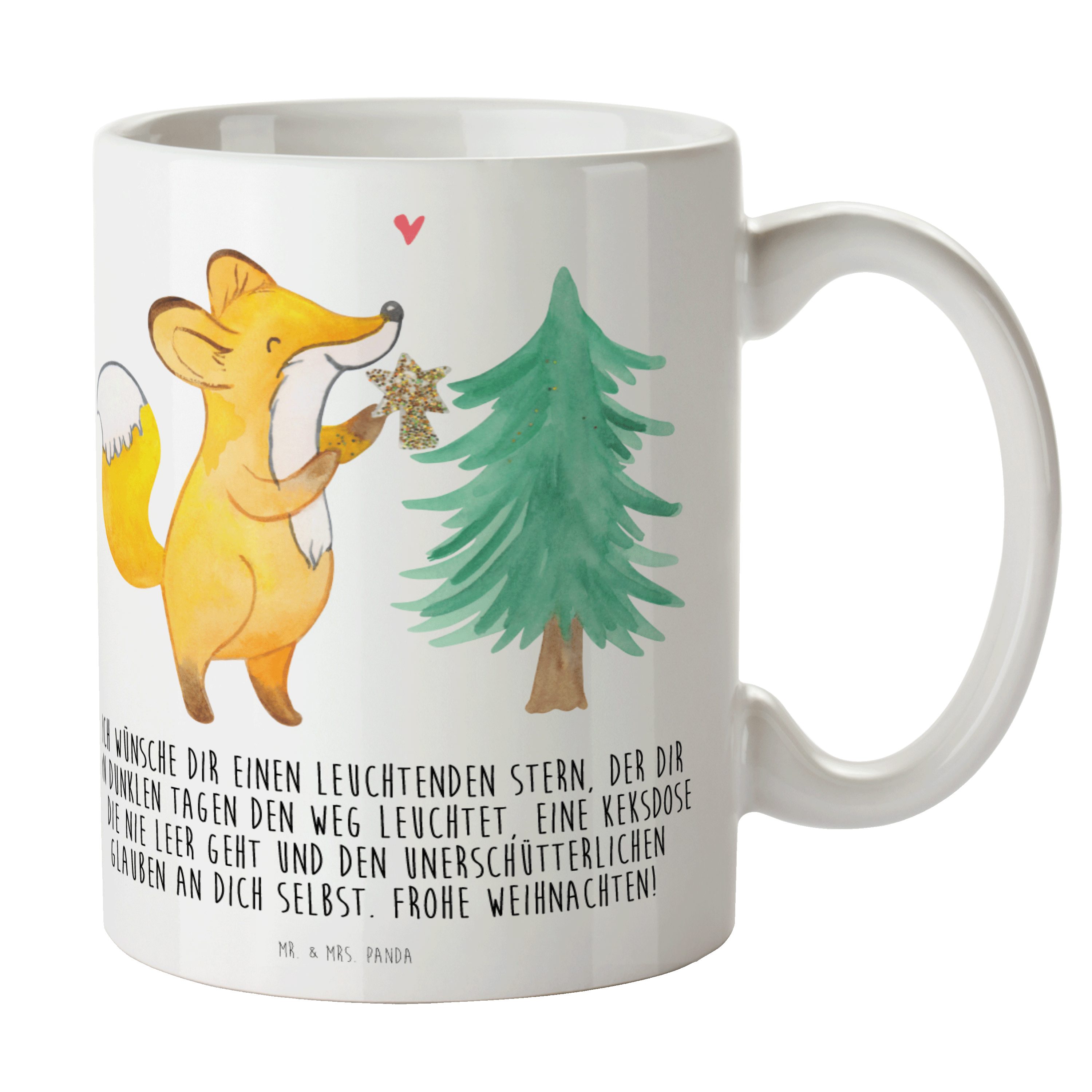 Mr. & Mrs. Panda Tasse Fuchs Weihnachtsbaum - Weiß - Geschenk, Heiligabend, Geschenk Tasse, Keramik