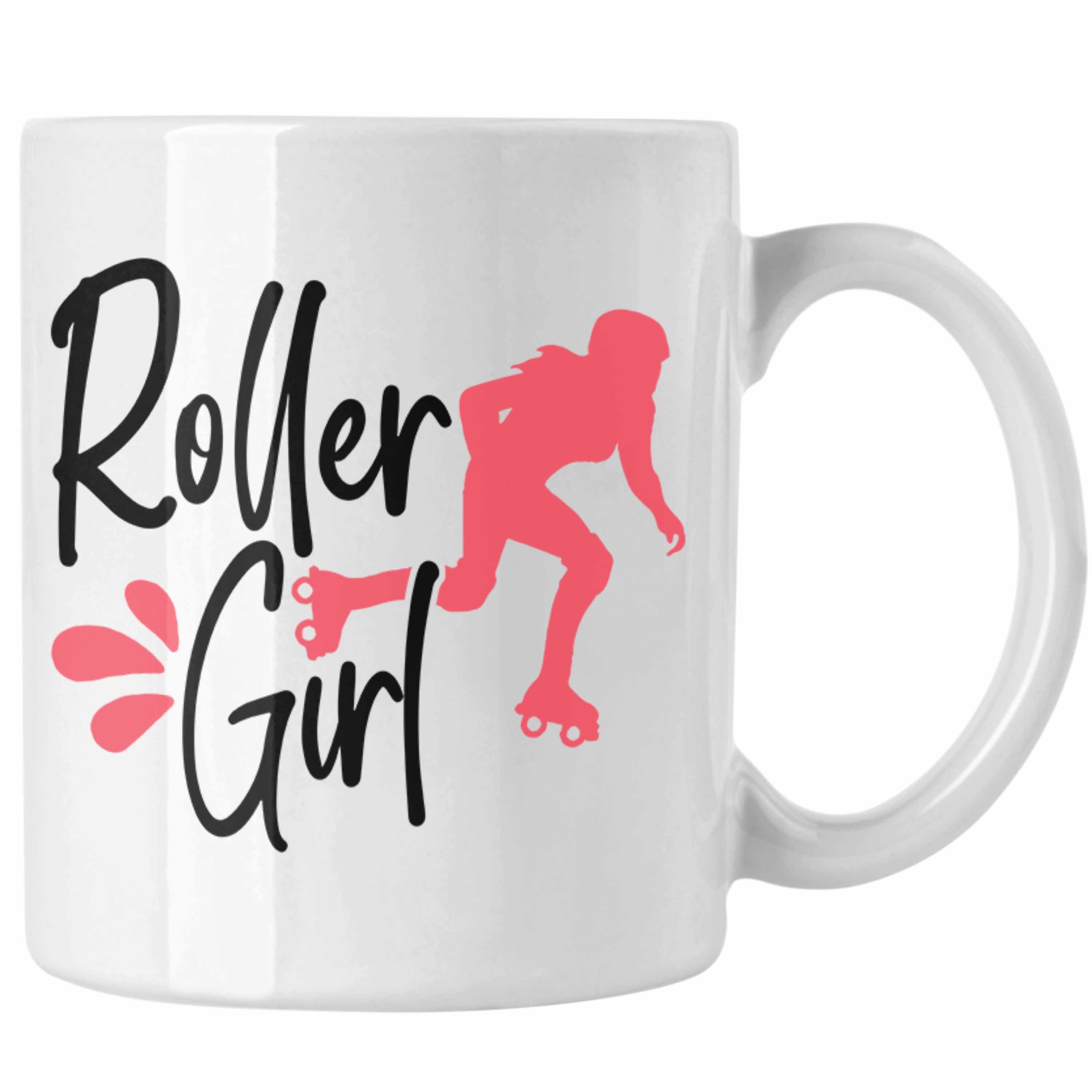 Trendation Tasse Lustige Rollschuh Tasse Geschenk für Roller Girls "Roller Girl" Nostal Weiss