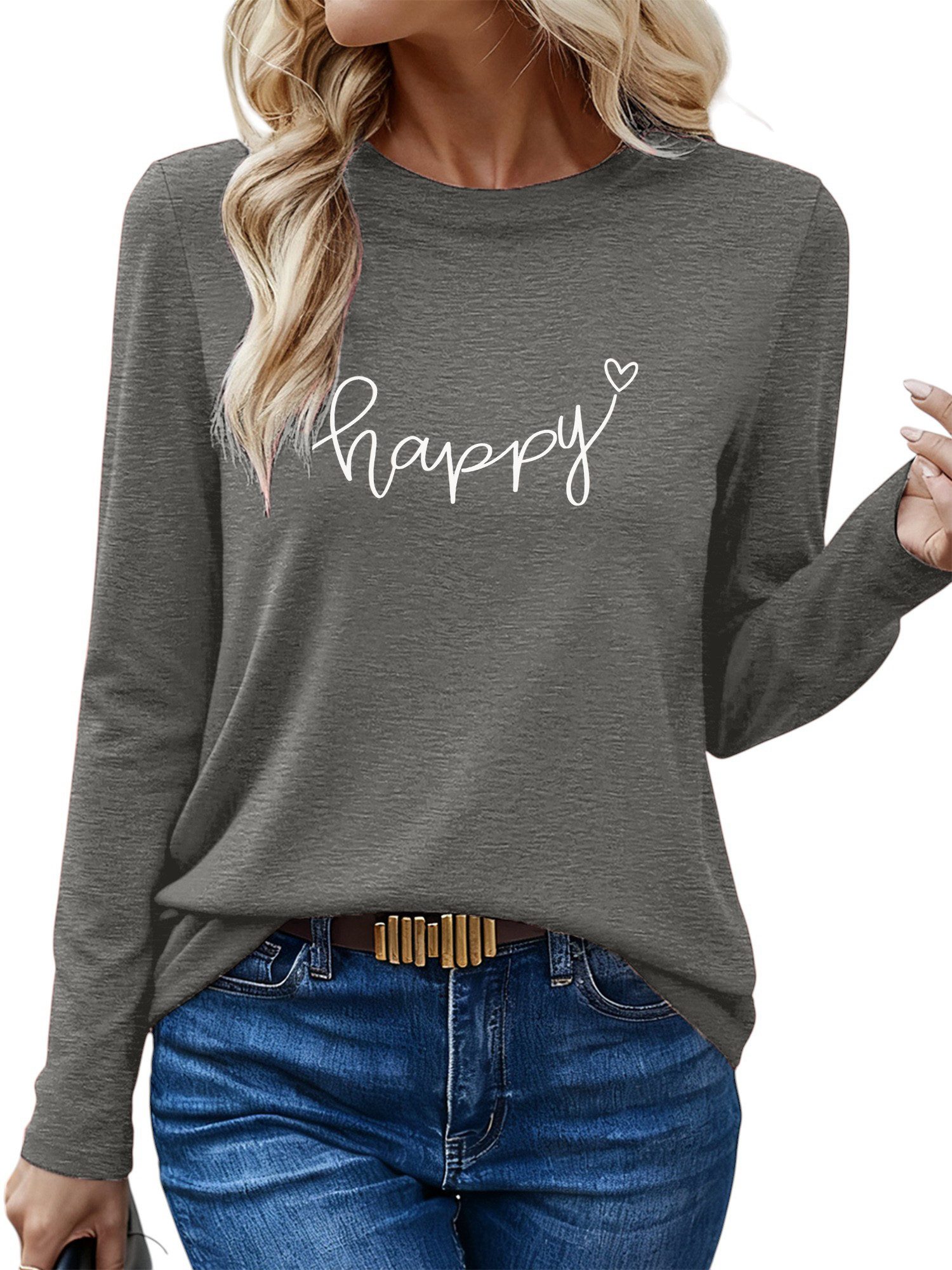 PYLIKE Longsleeve Shirts Damen Casual Brief Ausgefallene bequemes Langarmshirt Geeignet für den täglichen Gebrauch im Büro und zu Hause