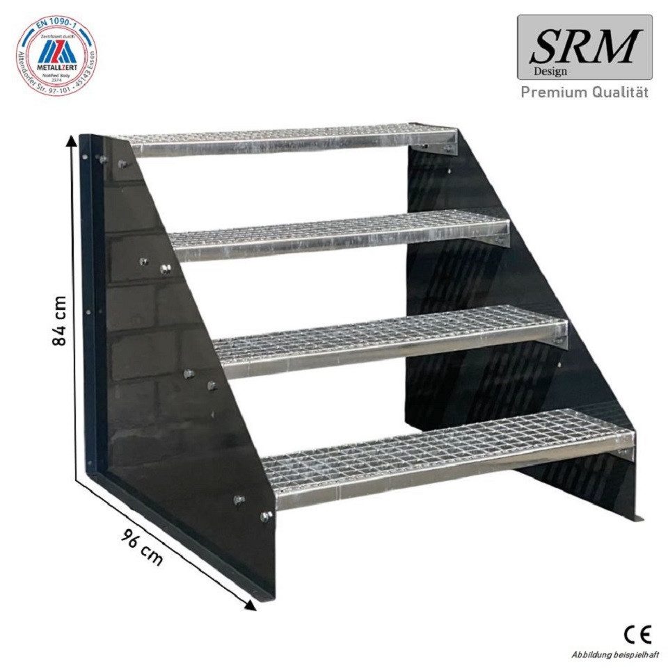 SRM Design Außentreppe 4 Stufen Standtreppe Anthrazit, Breite 60cm, Höhe 84cm ohne Geländer