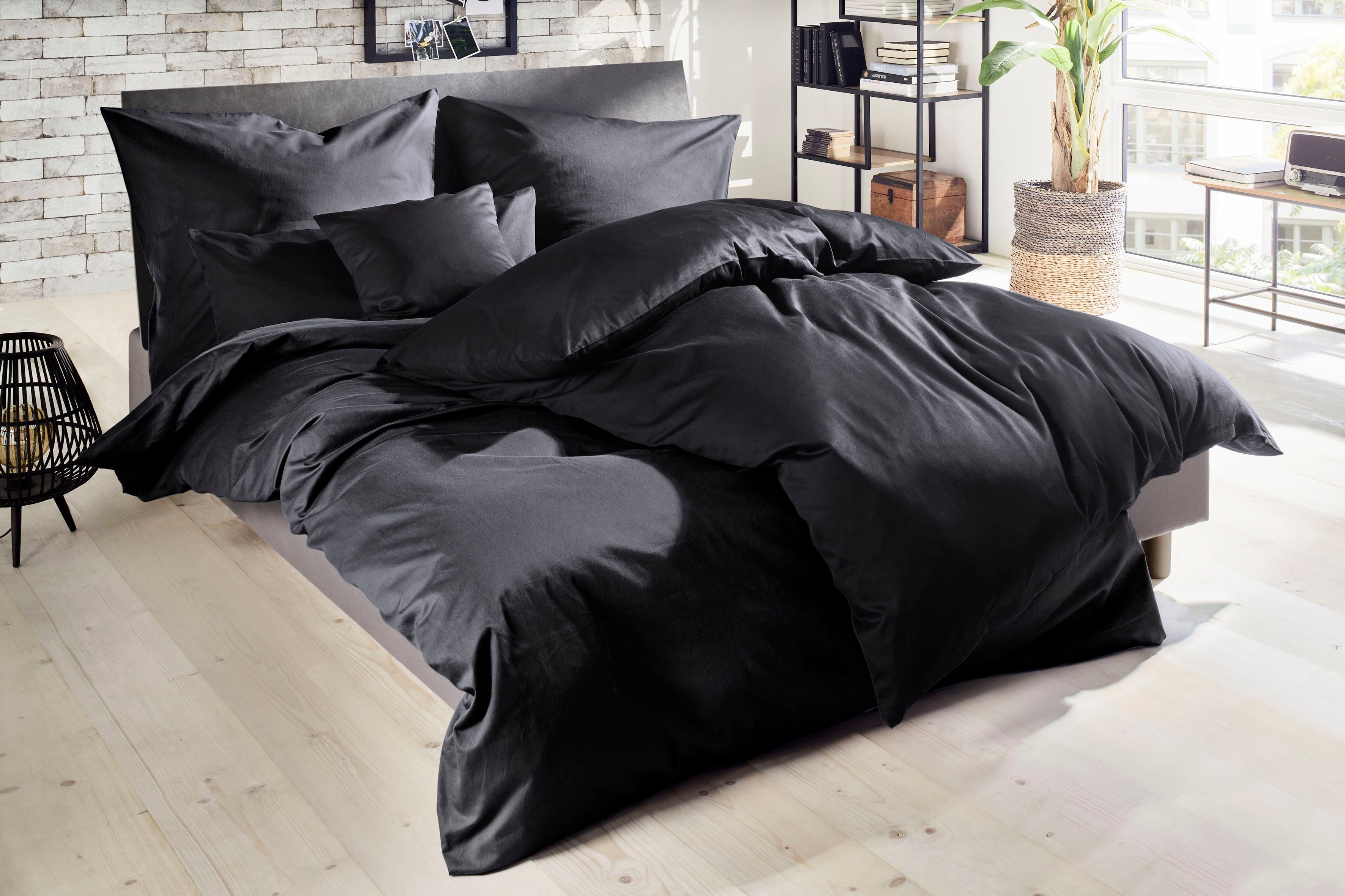 Primera Bettwäsche Uni Luxus-Satin in Gr. 135x200, 155x220 oder 200x200 cm, Satin, 2 teilig, Bettwäsche aus Baumwolle, unifarbene Bettwäsche mit Reißverschluss